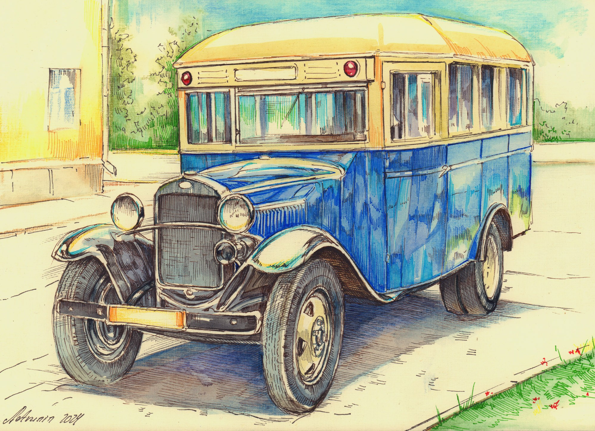 Автобусы. Художник Александр Петрунин