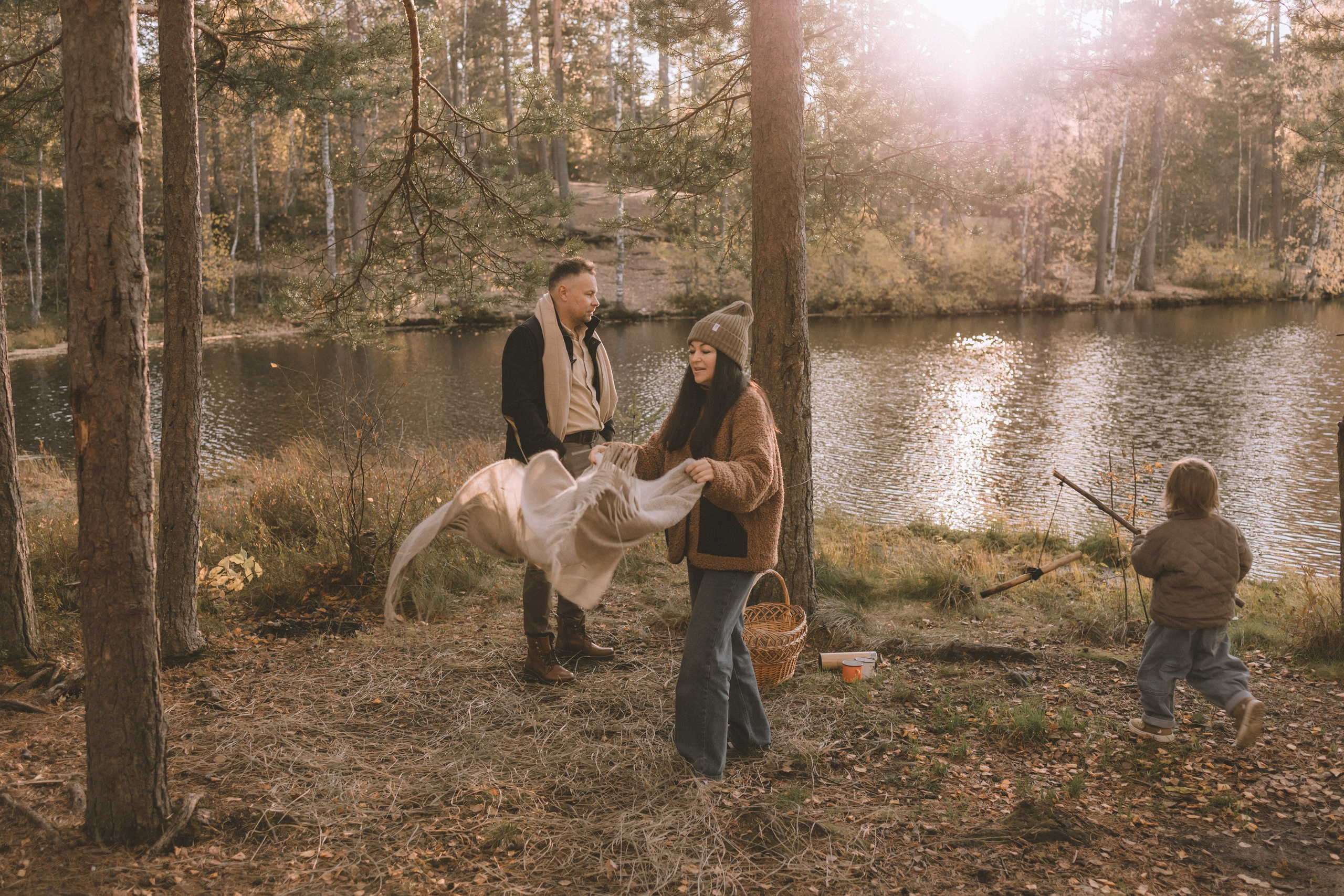 красивый закатный свет в лесу