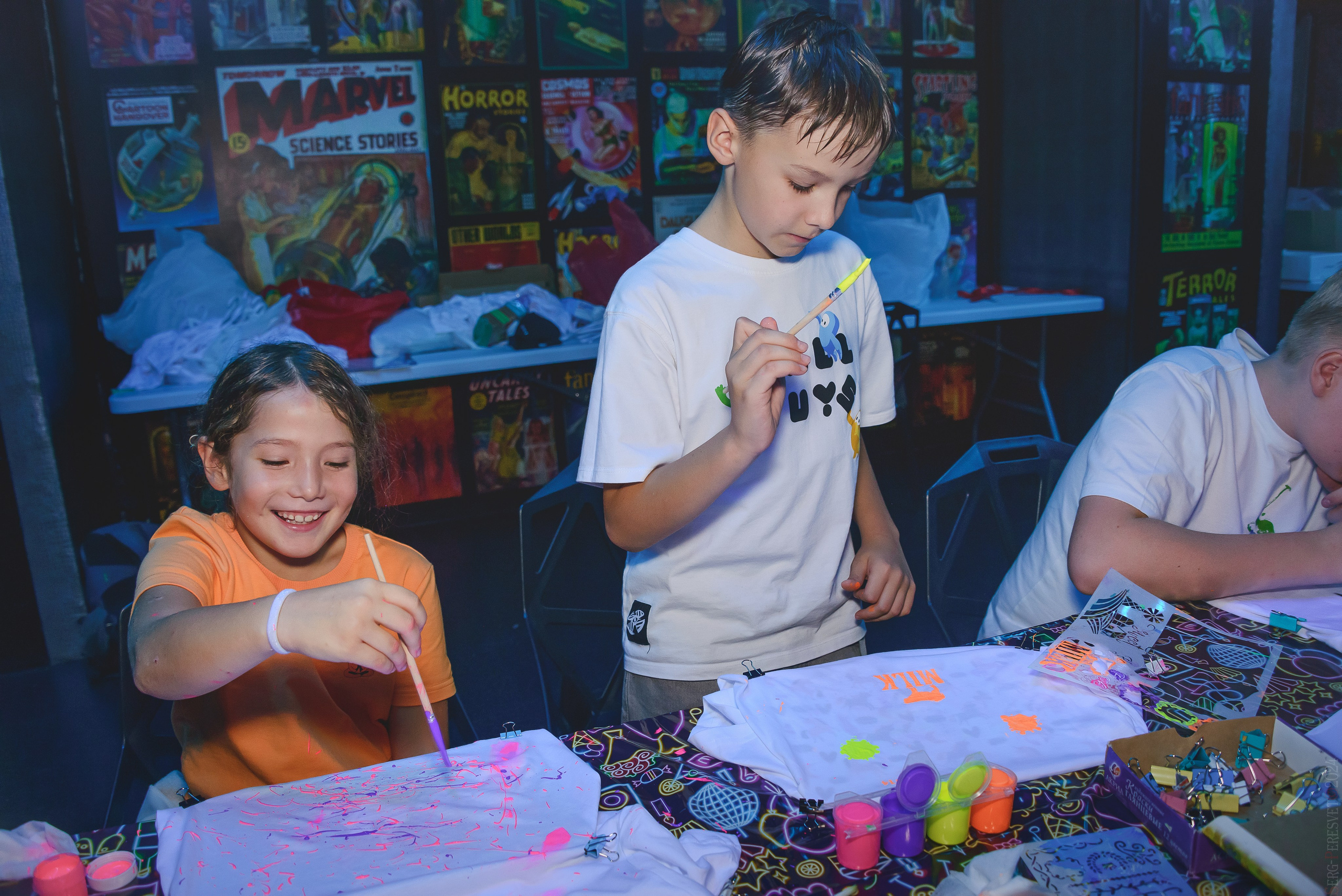 Роспись футболок мастер-класс, Детский день рождения, Лазертаг-клуб «Sтанция 2025». Ваш фотограф на праздник в Москве, Раменском, Жуковском, Люберцах