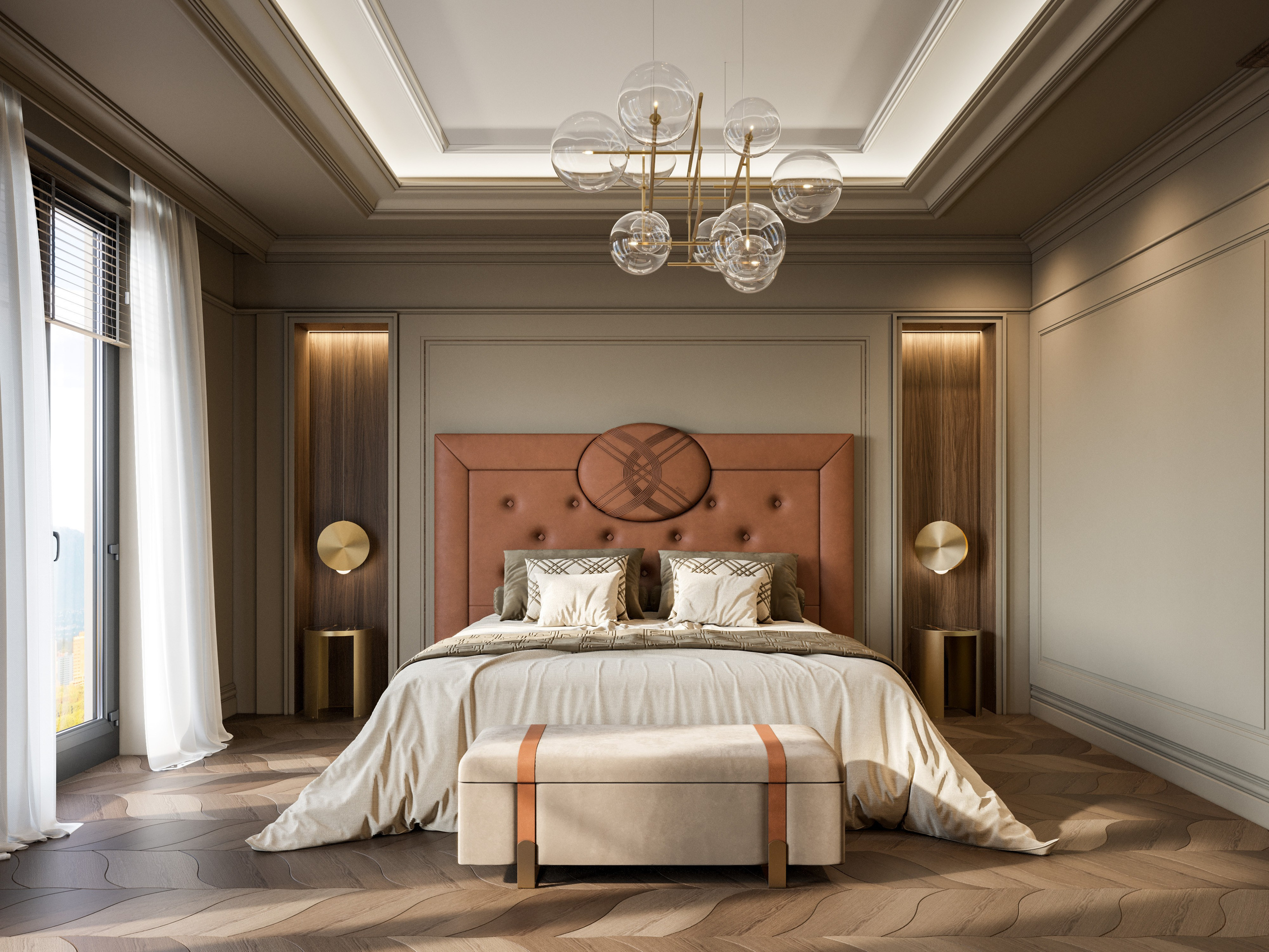 Спальня для гостей с нейтральной отделкой и всем необходимым для короткого пребывания