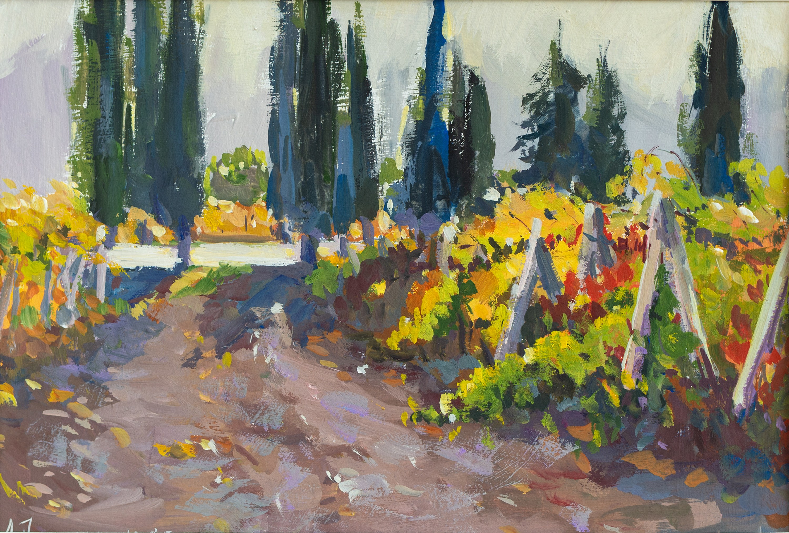 "Золотые виноградники Алушты" картон, гуашь 21х30см, 2025