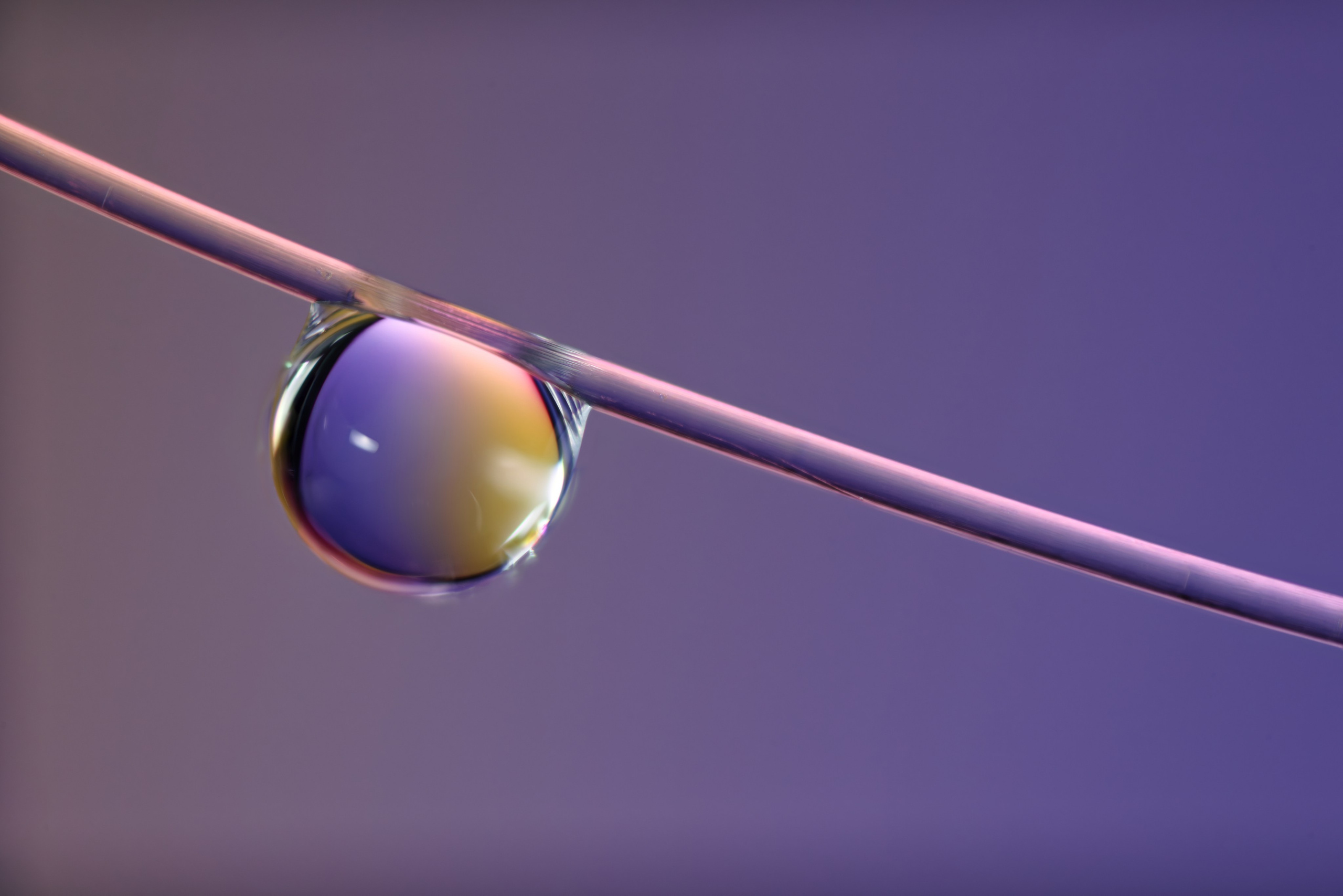 Капля на леске с отражением цветного спектра