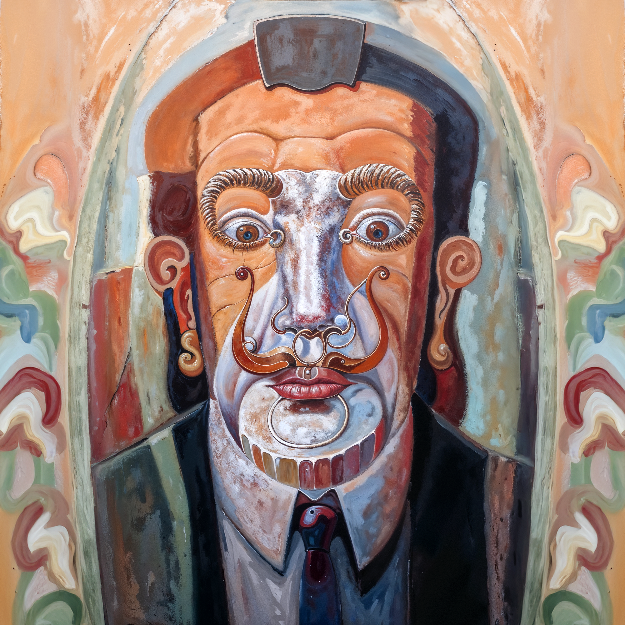 Оптический портрет Сальвадора Дали, составленный из предметов и декоративных форм. Адаптация картины Олега Шупляка, в которой образ создаётся за счёт визуальных иллюзий.