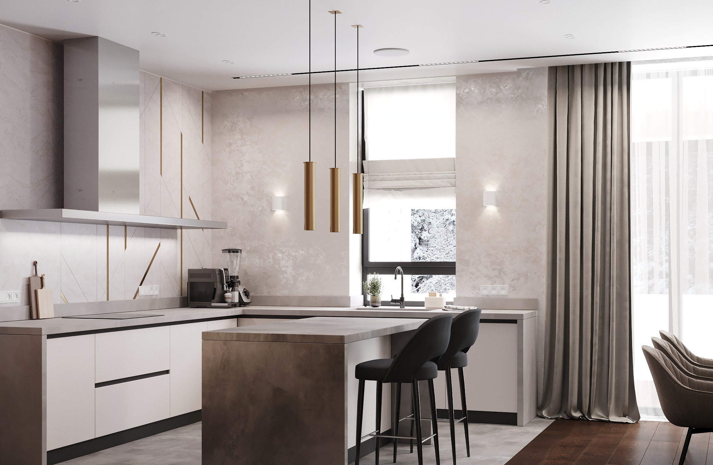 Кухня-гостиная и спальня 98 m². Заказать 3d визуализацию интерьеров — Дарья Веденёва