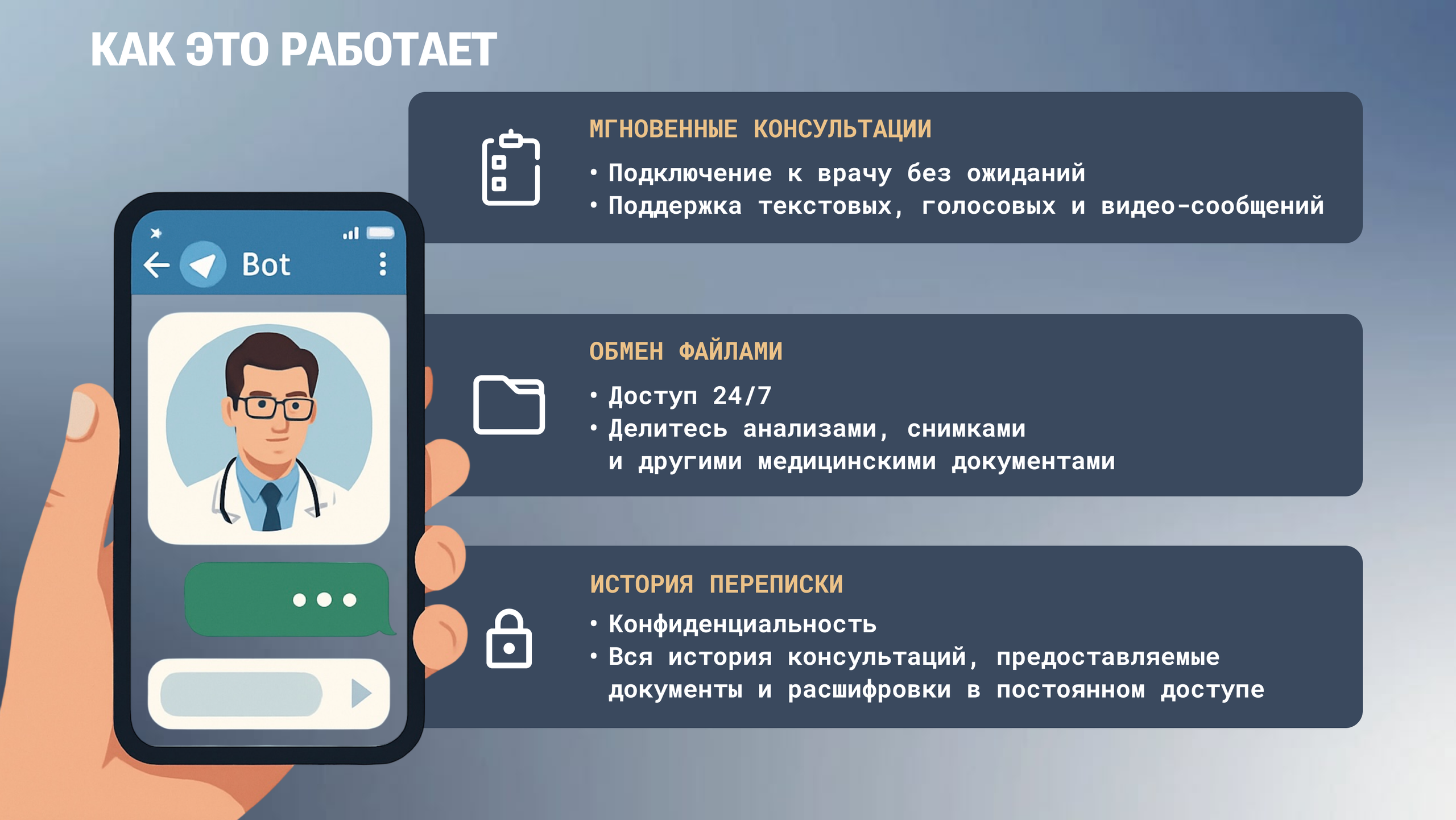 Презентация для проекта «Медицинский чат-бот». Графический дизайнер с внедрением нейросетей