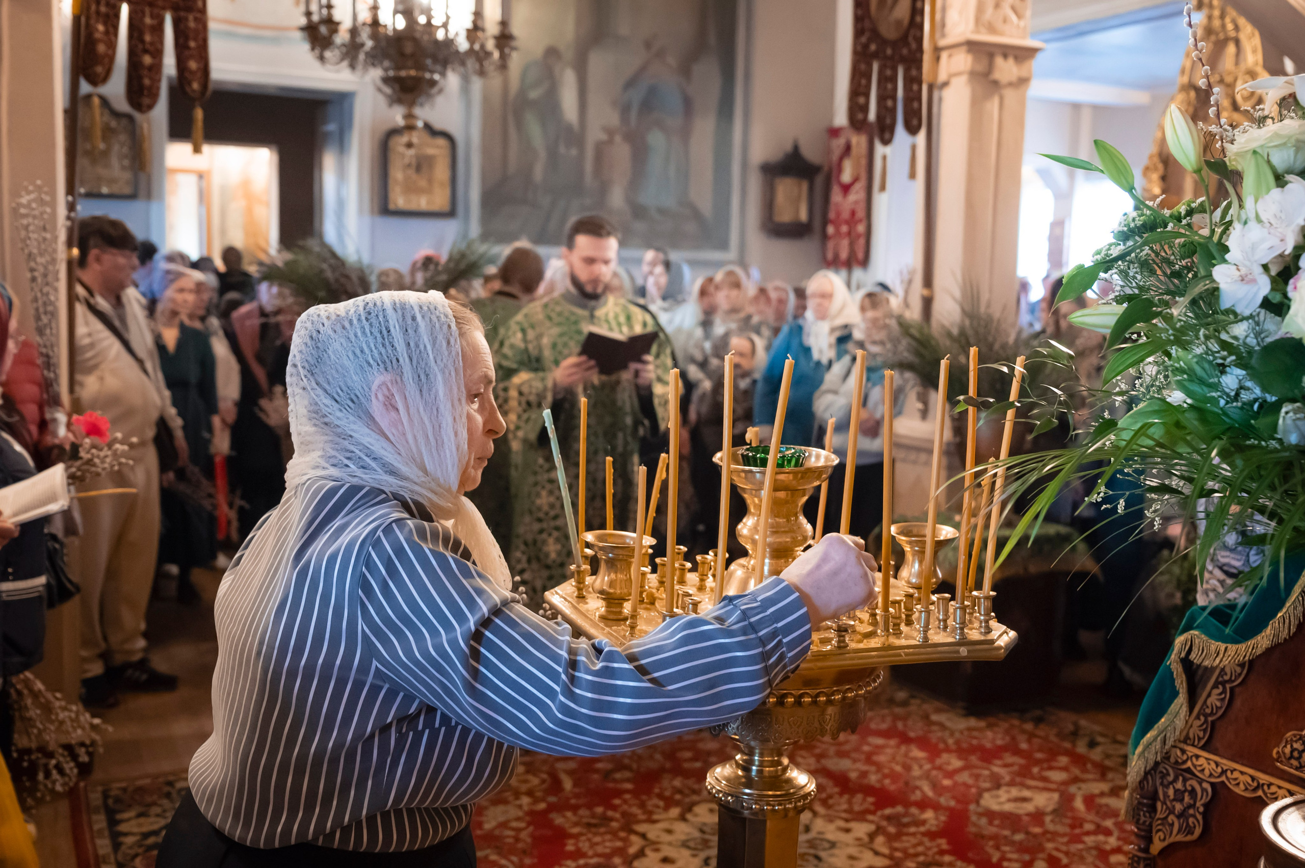 Богородский Храм. Всенощное бдение. Освящение верб. Антон и Татьяна Денисенко — В храме