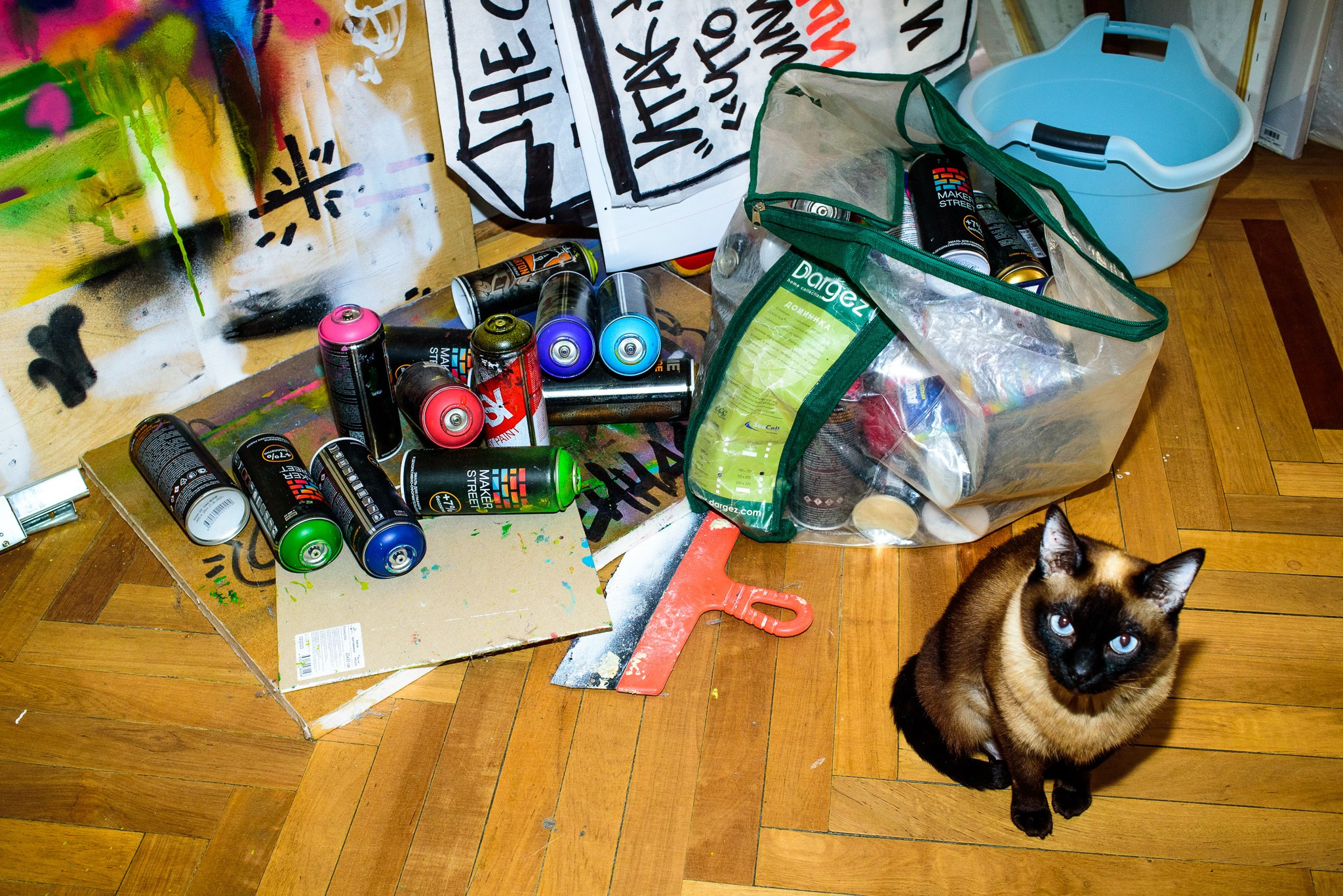 Дома у граффити художника ВНИЦАЯ в Петербурге