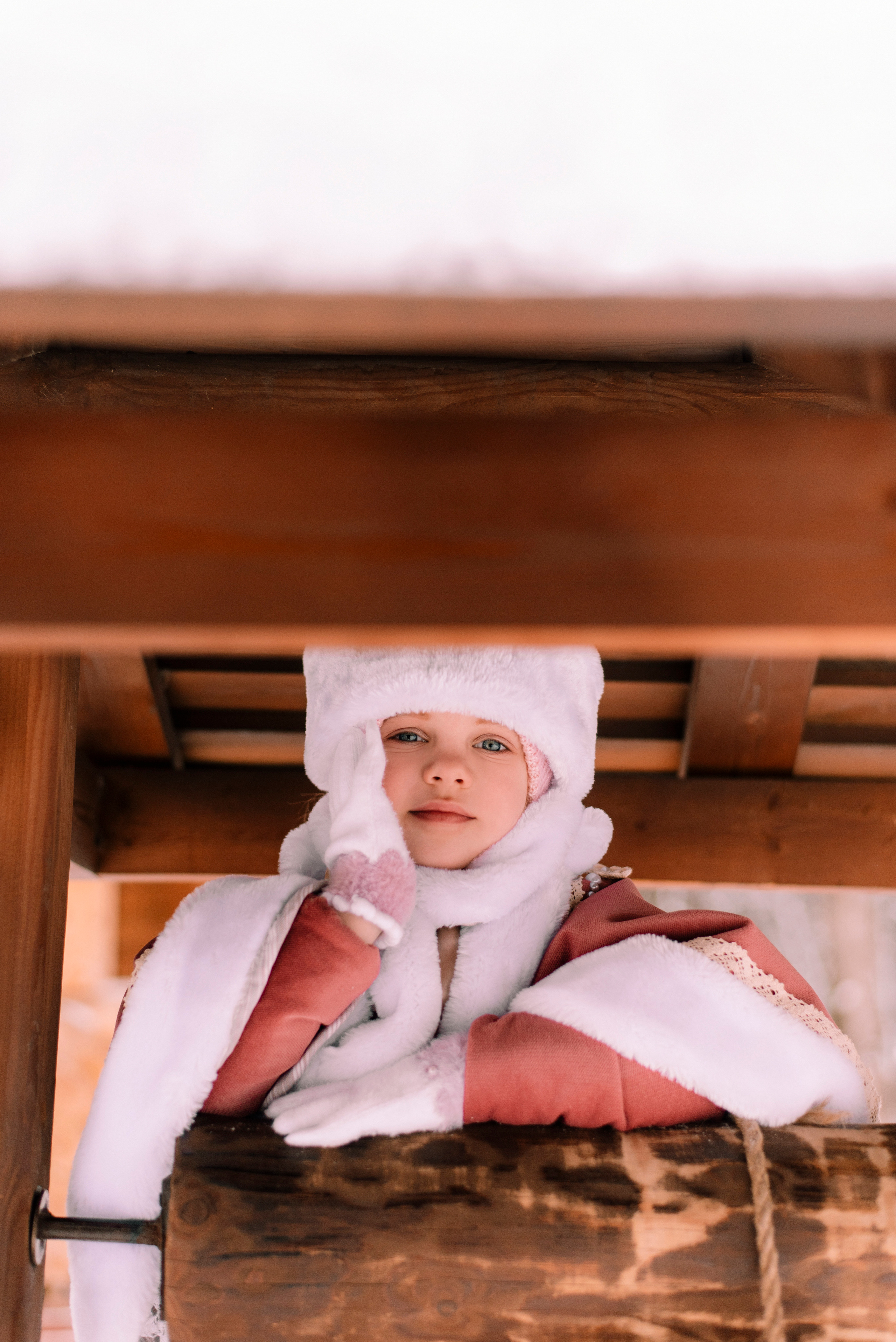 детская фотосессия, в русском стиле, колодец, зима, снег