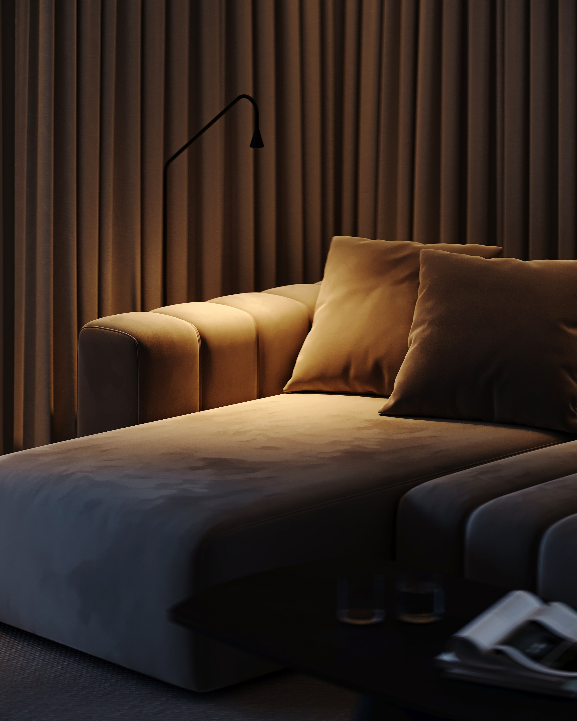 Уютный минимализм - вечерний свет в гостиной