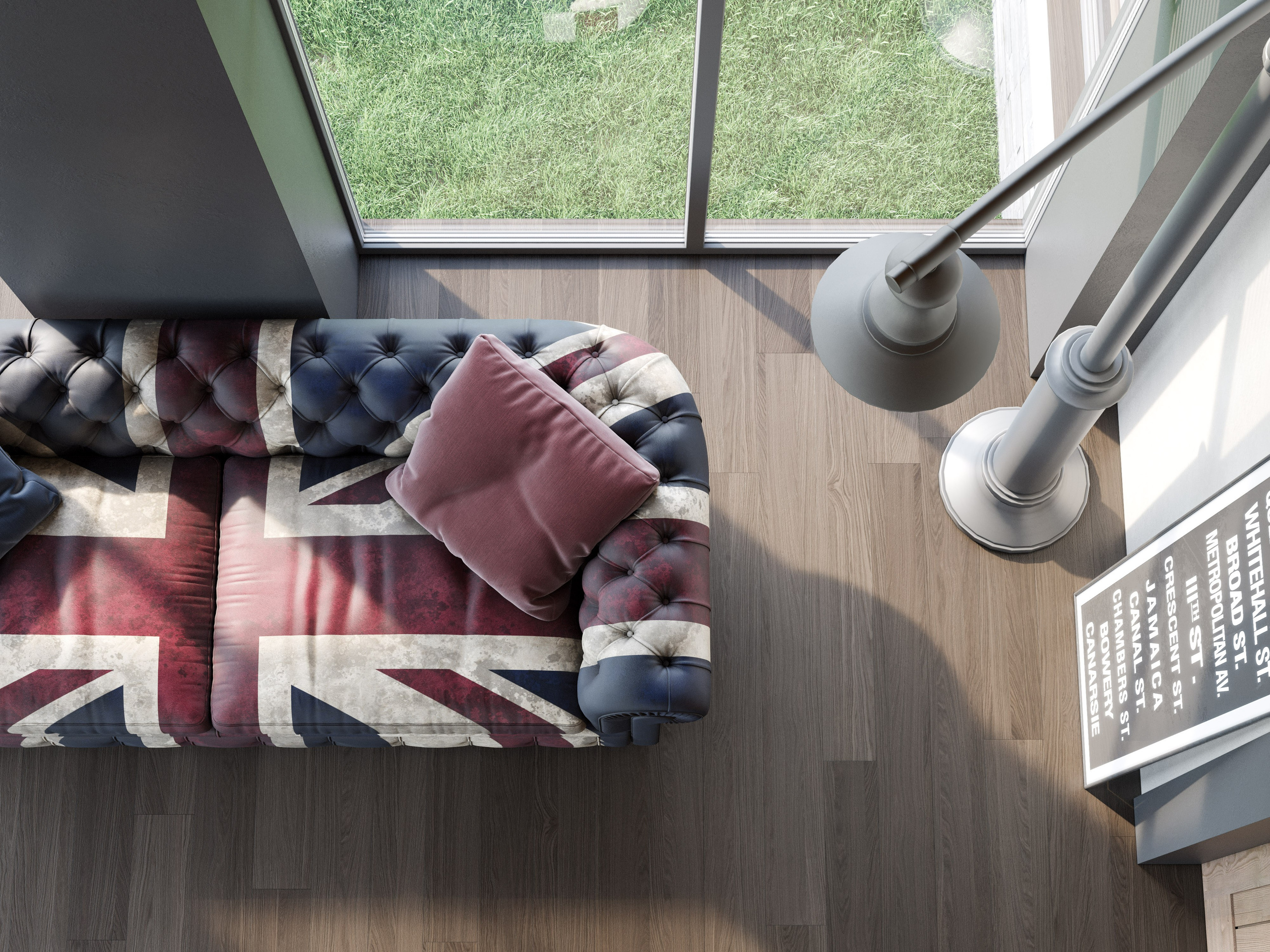 Классический кожаный диван Честер с принтом Юнион Джек