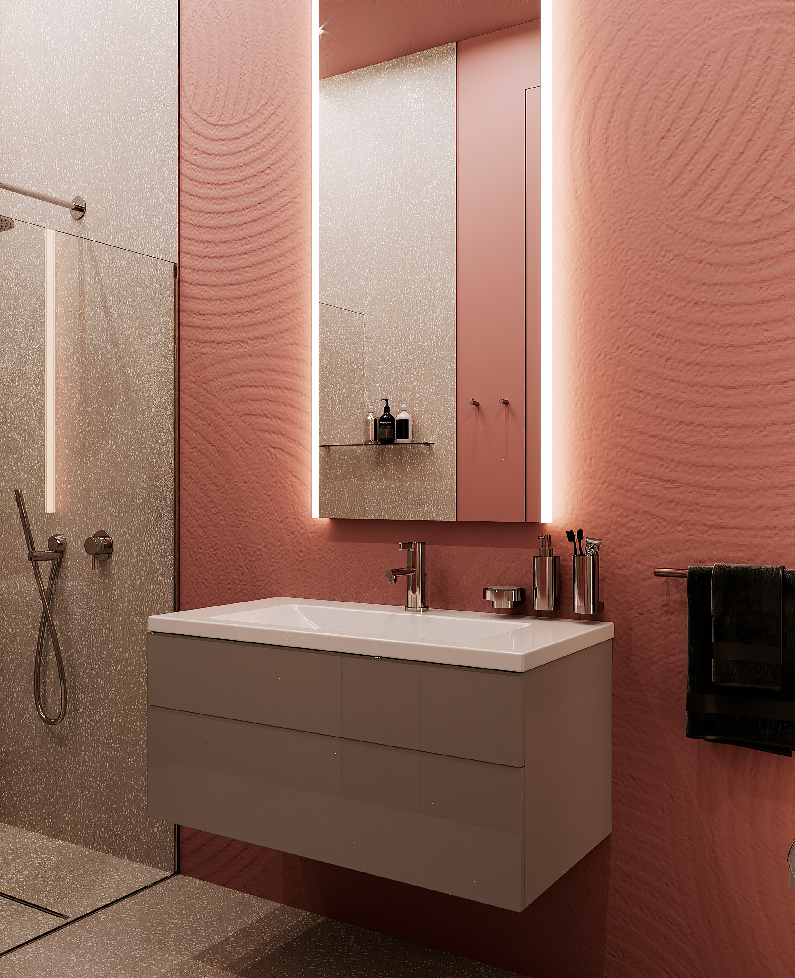 Розовый санузел по проекту Мартыновой Н. и Бородиной Е. Визуализатор Векшина Елена