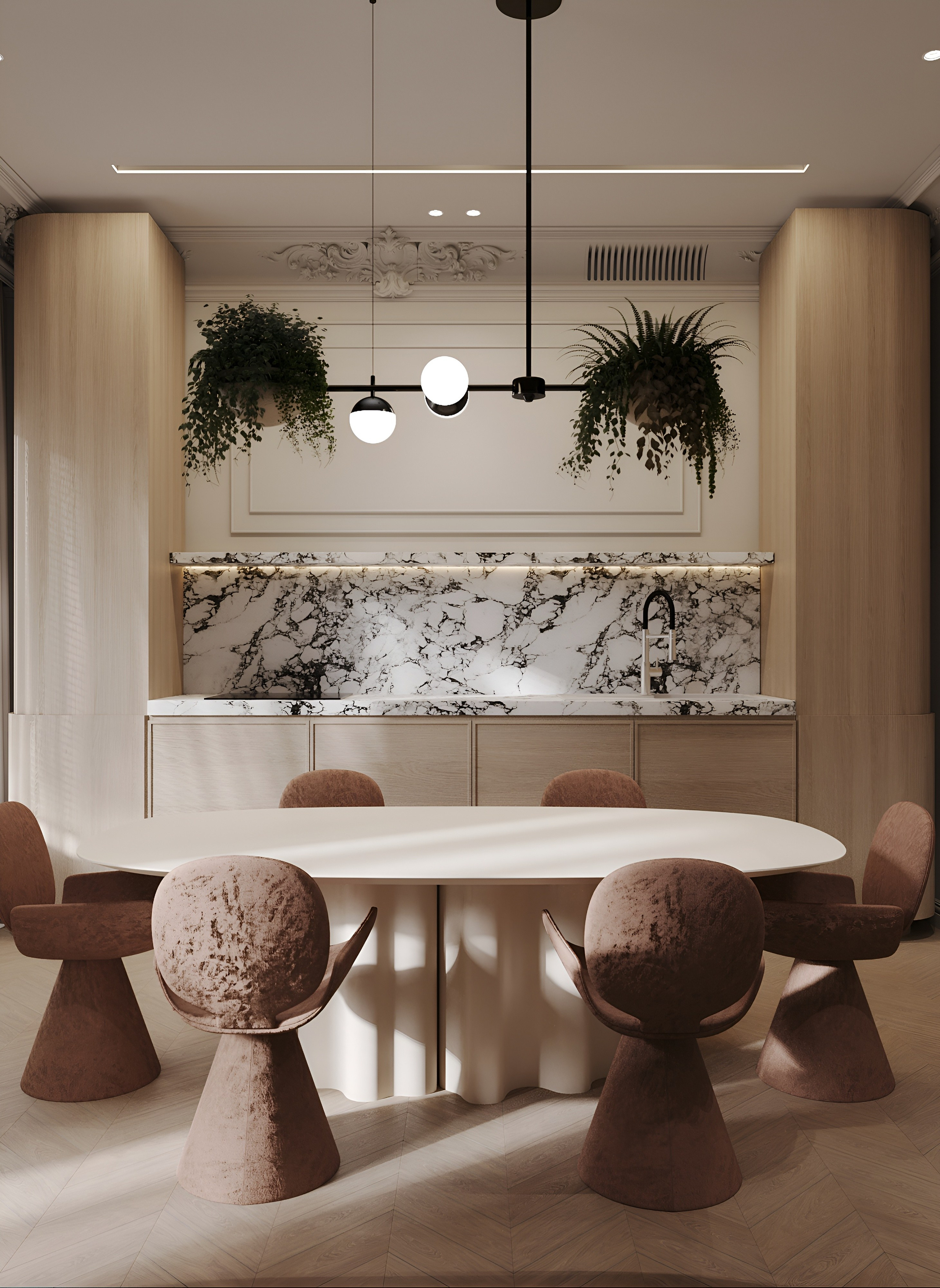 Кухня-гостиная в французском стиле. 3D Визуализация интерьеров жилых и коммерческих помещений