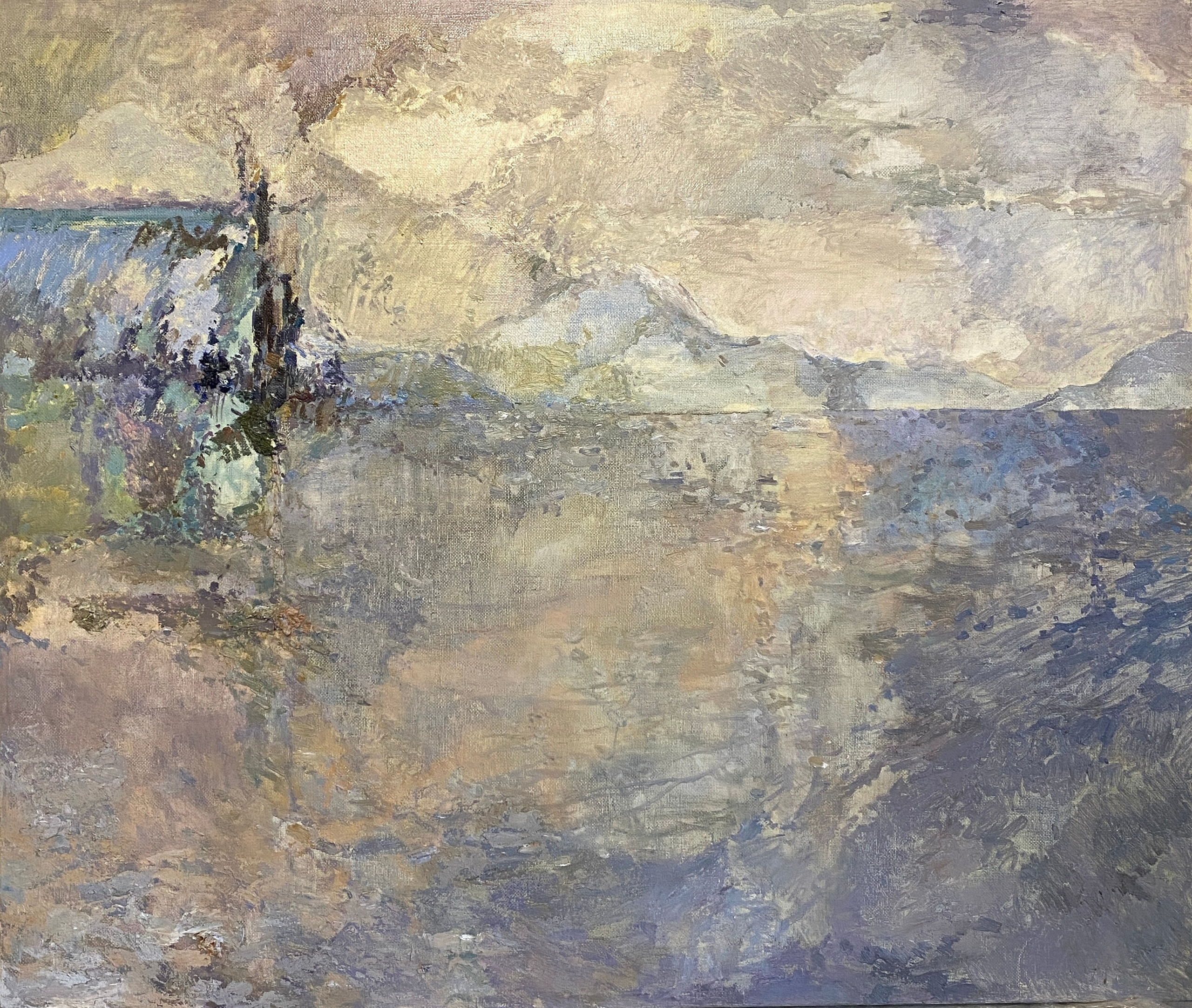 Живопись Масло Импрессионизм Абстракция Фиолетовый цвет Вода Холст Синий современная 