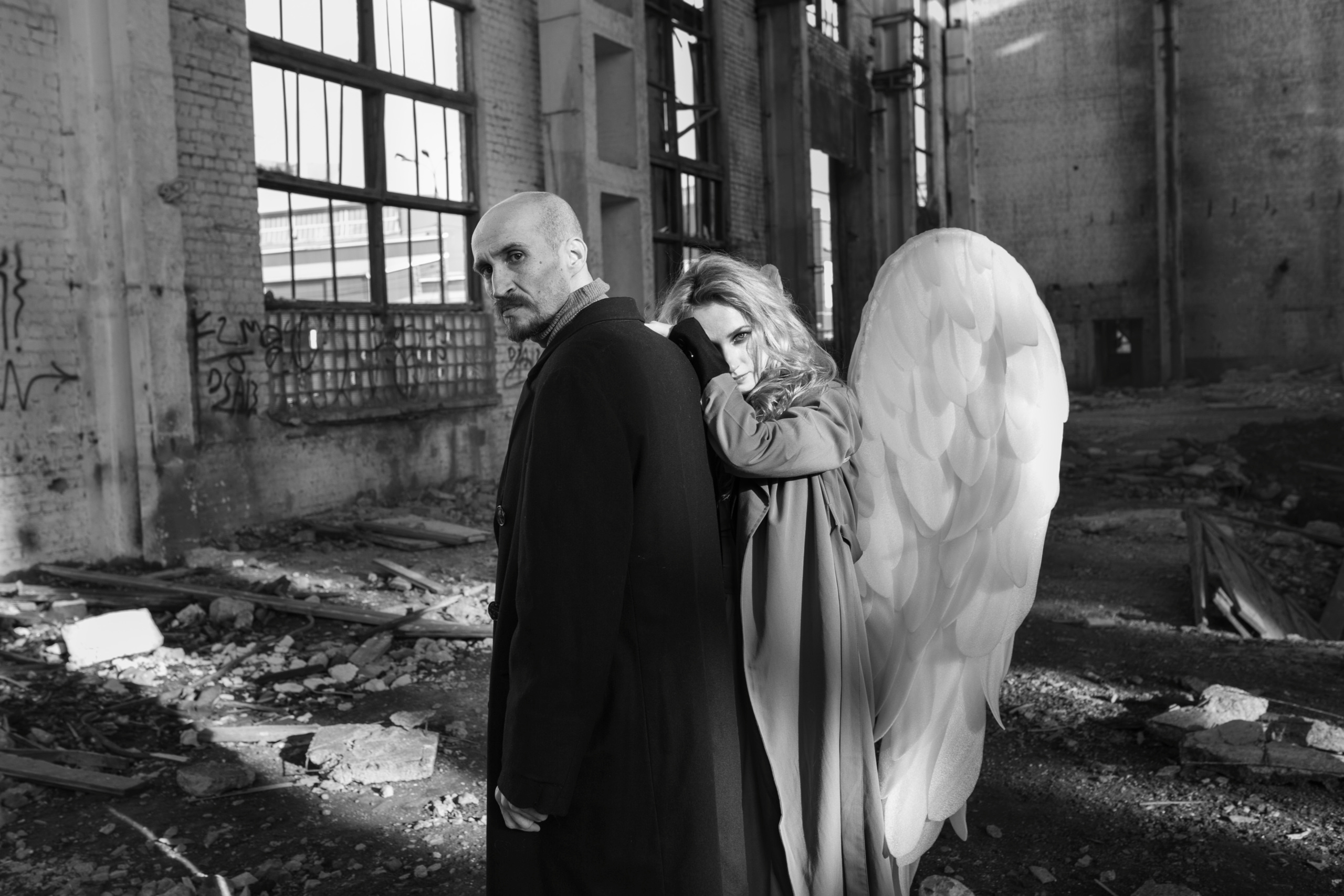 Съёмка Love Story, актёры Мария и Вячеслав Гардер, девушка с крыльями ангела