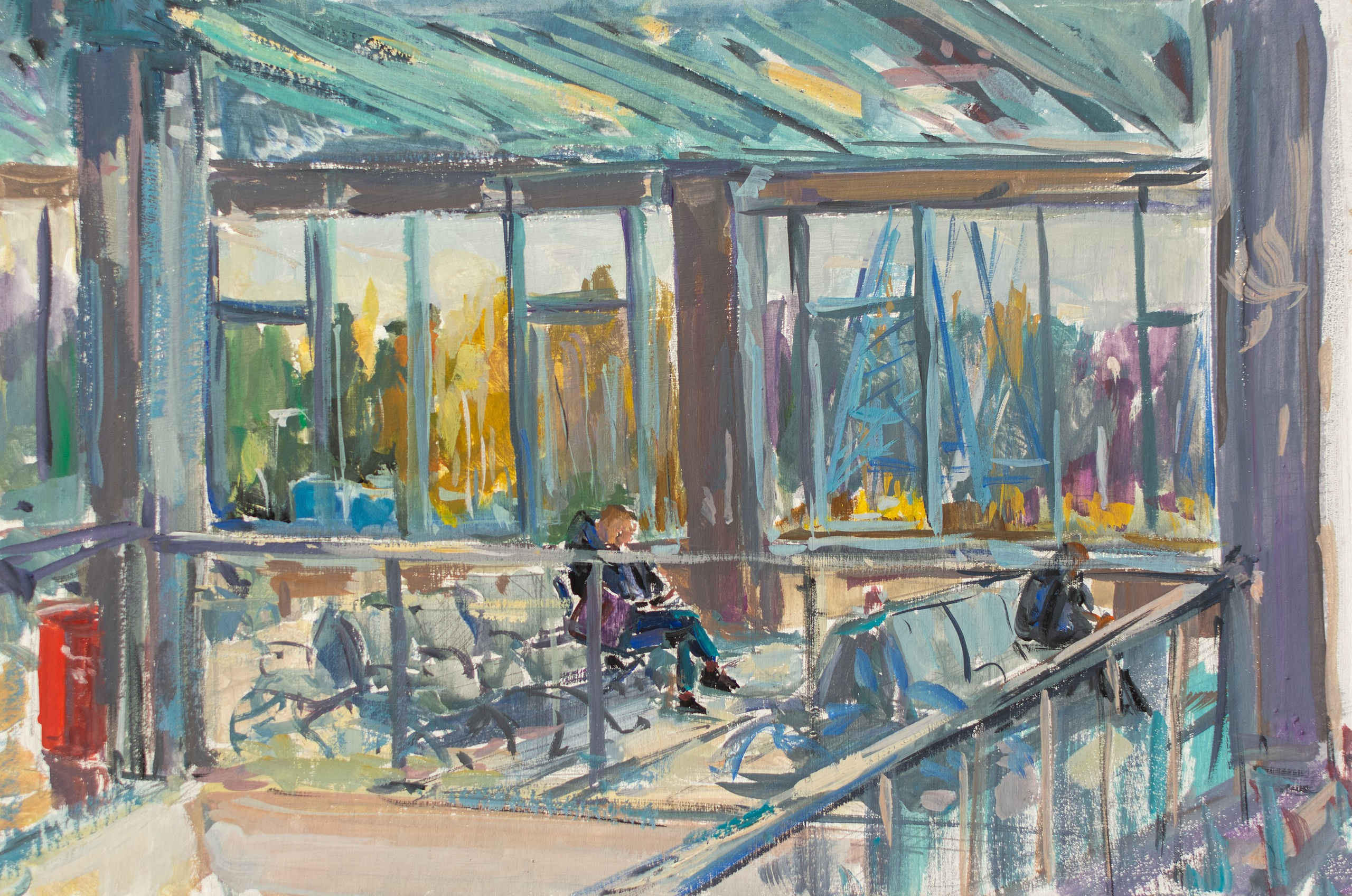 "В зале ожидания" картон, гуашь 20х30см, 2025 не продается