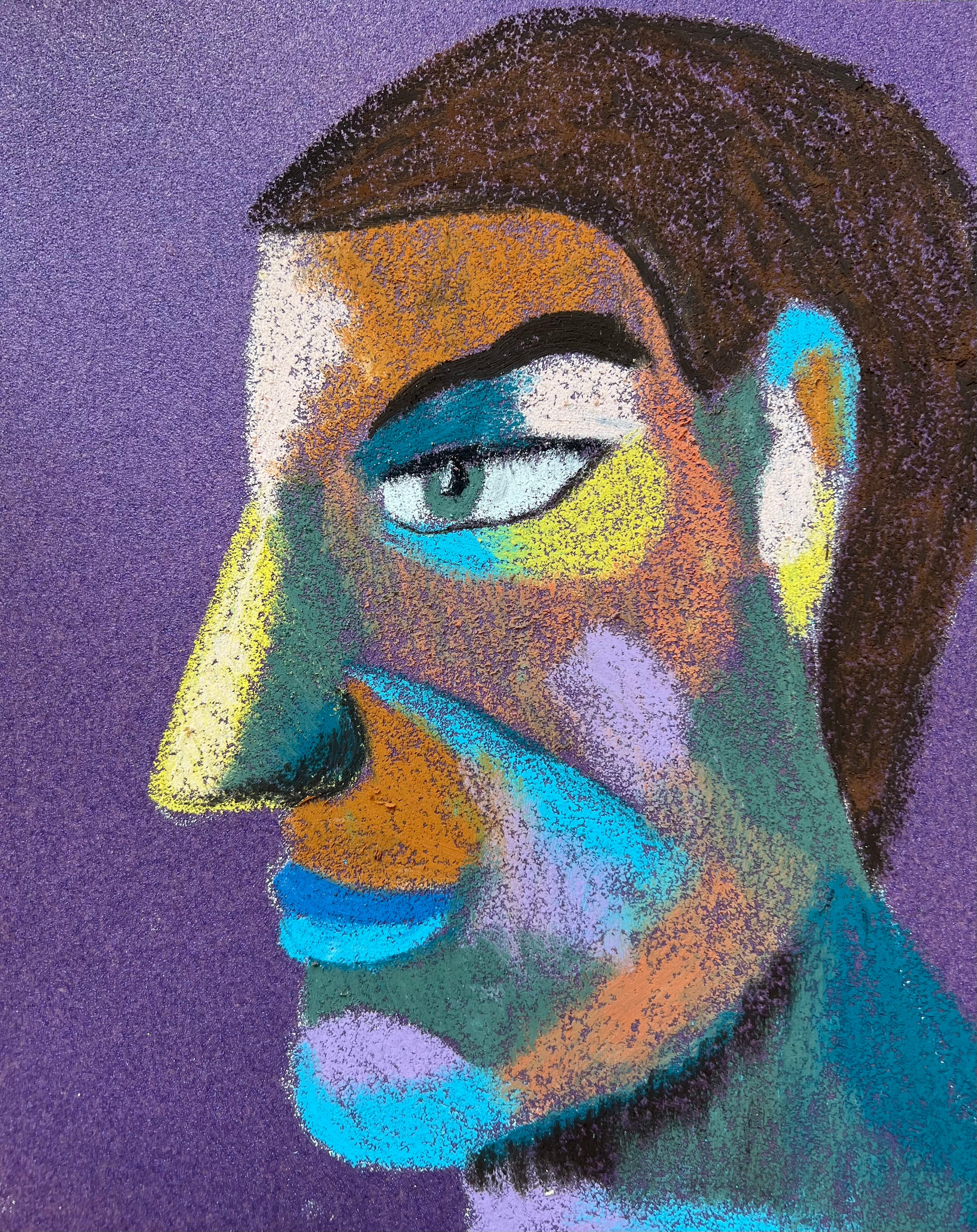 Title: Adviser  Material: Oil pastel, sandpaper Size: 28 x 23 cm 