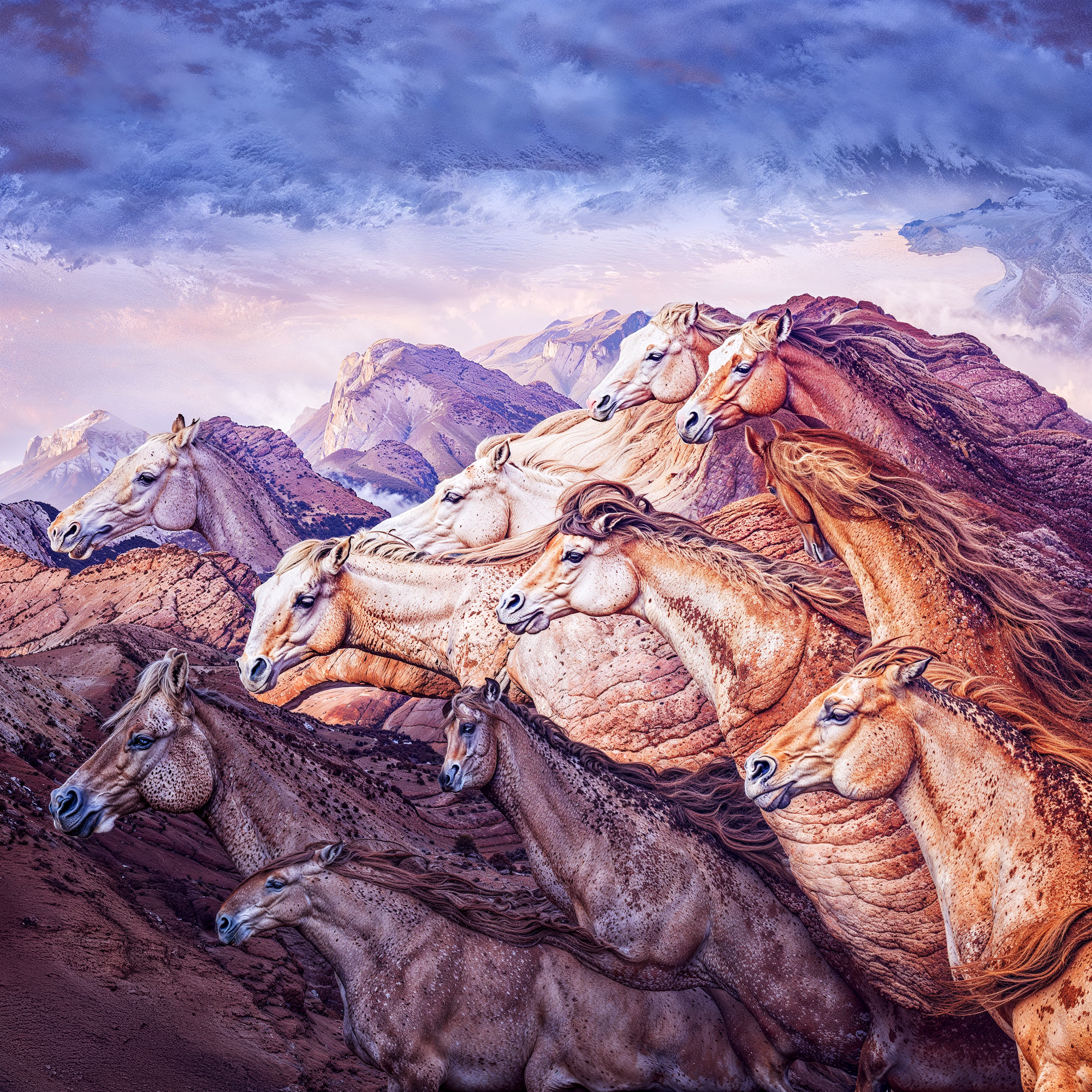 Вдохновлено стилем Octavio Ocampo, где мощь и грация становятся частью ландшафта.