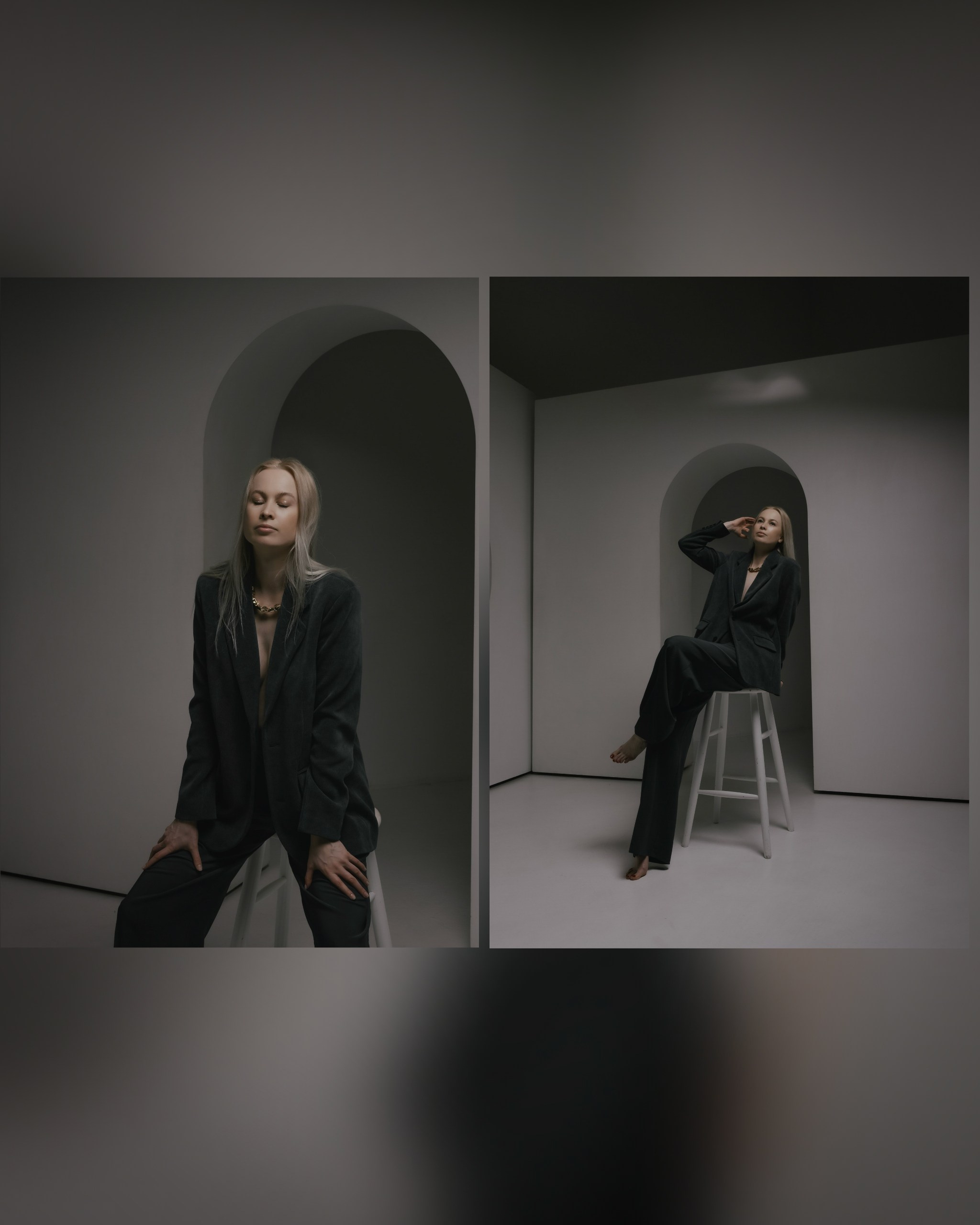 девушка в пиджаке в студии