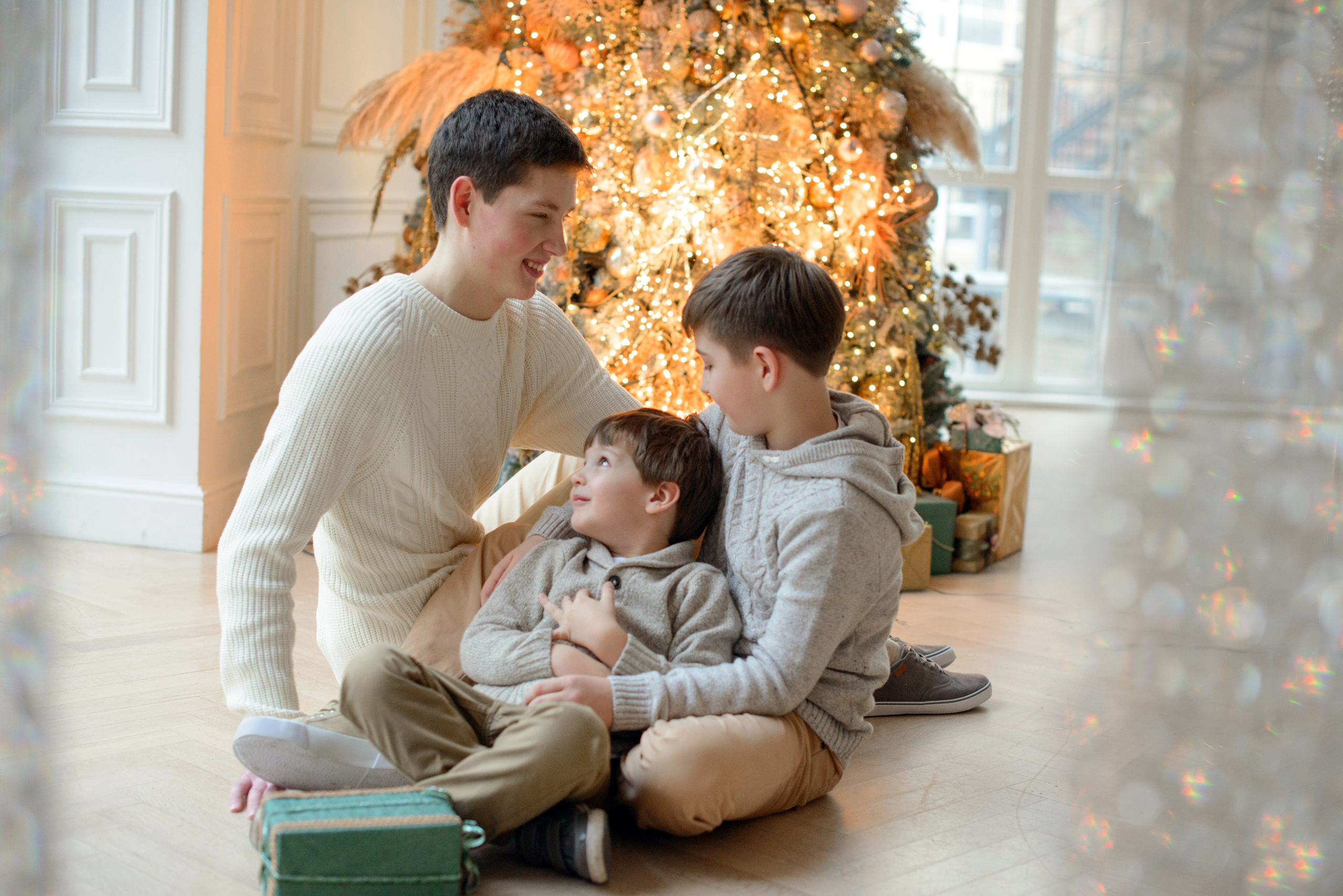 Brothers, three boys, Studio photo shoot at Christmas time