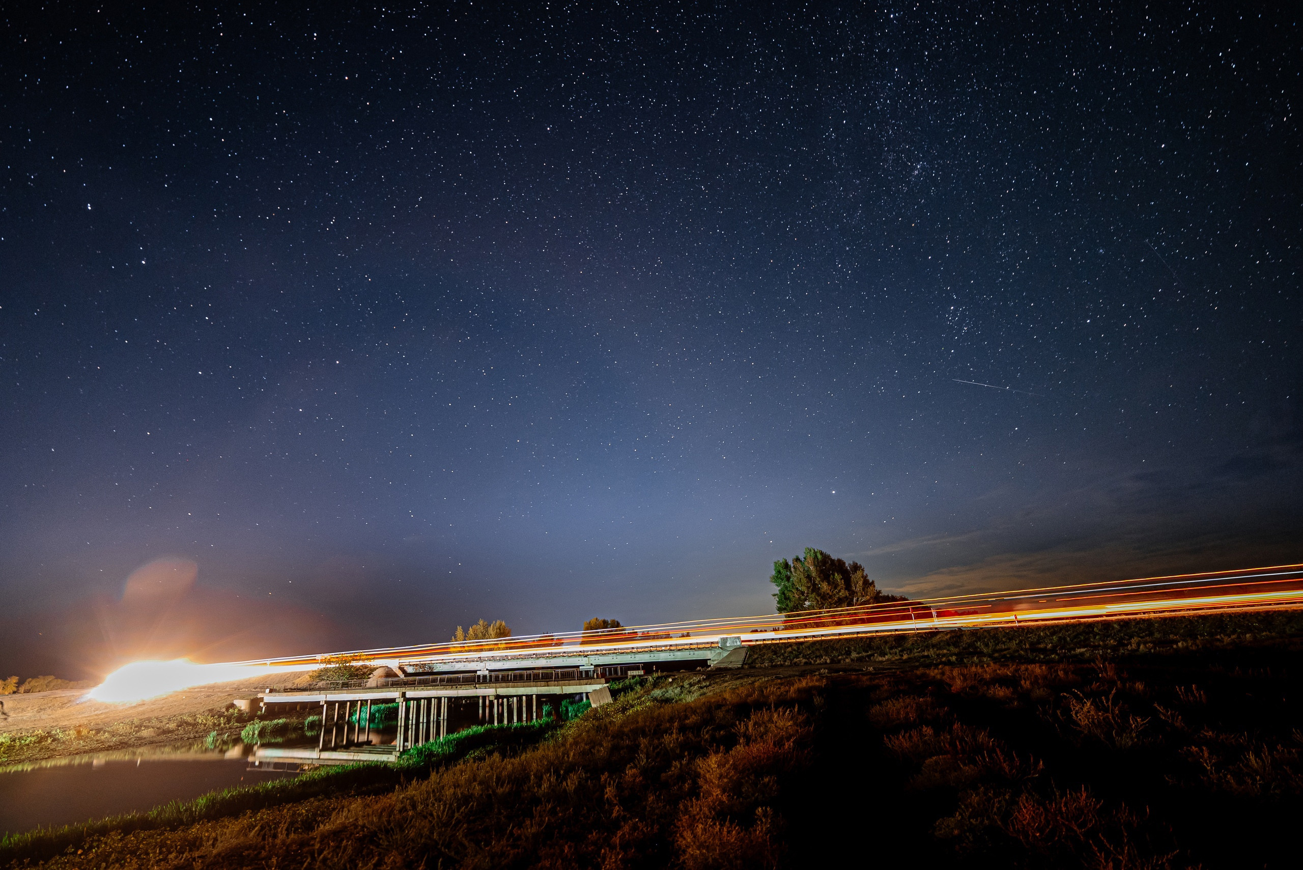 Мост, река Кушум, село Кушум, звёзды, огни