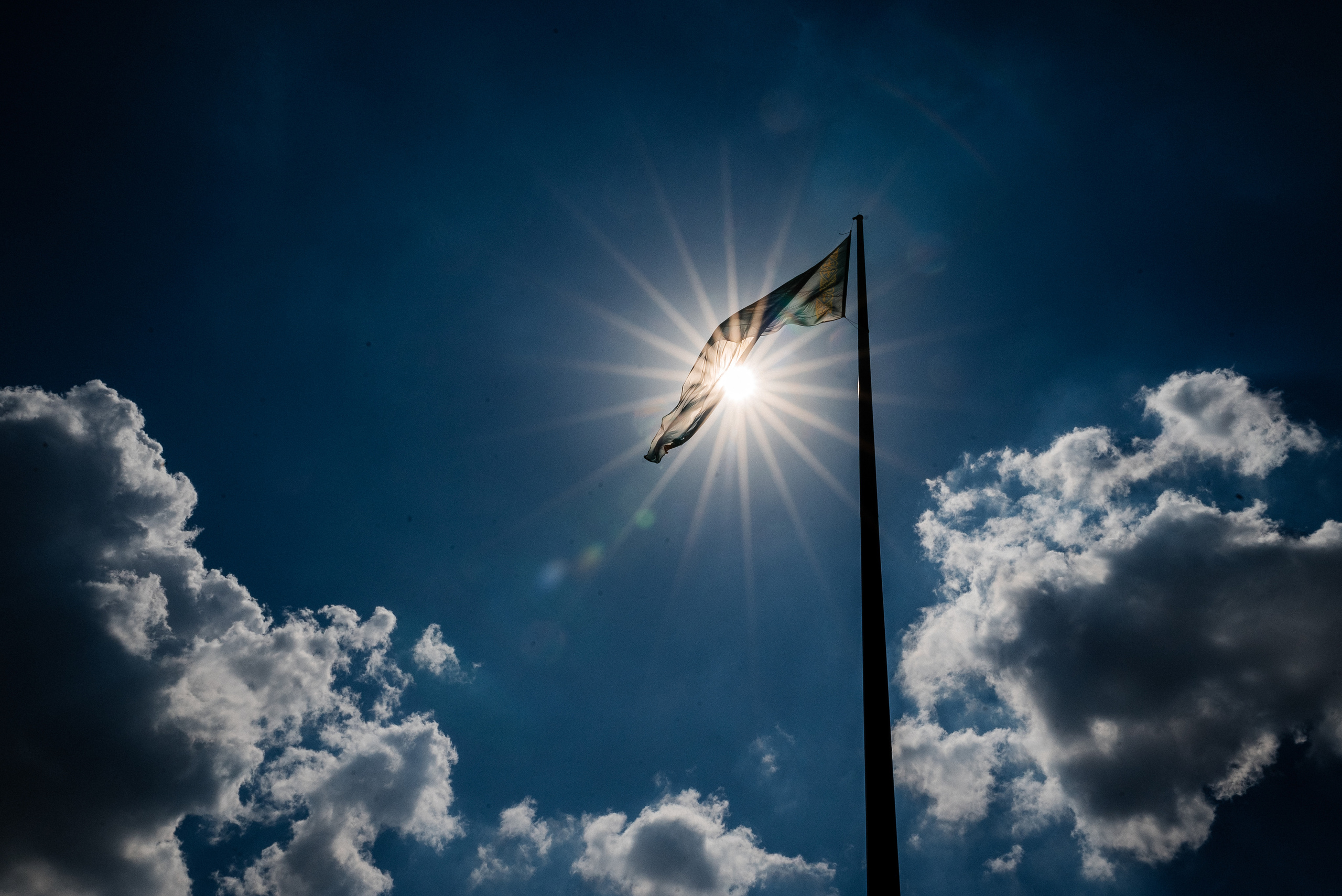 Флаг, флаг Казахстана, Казахстан, небо, солнце, патриотизм, страна