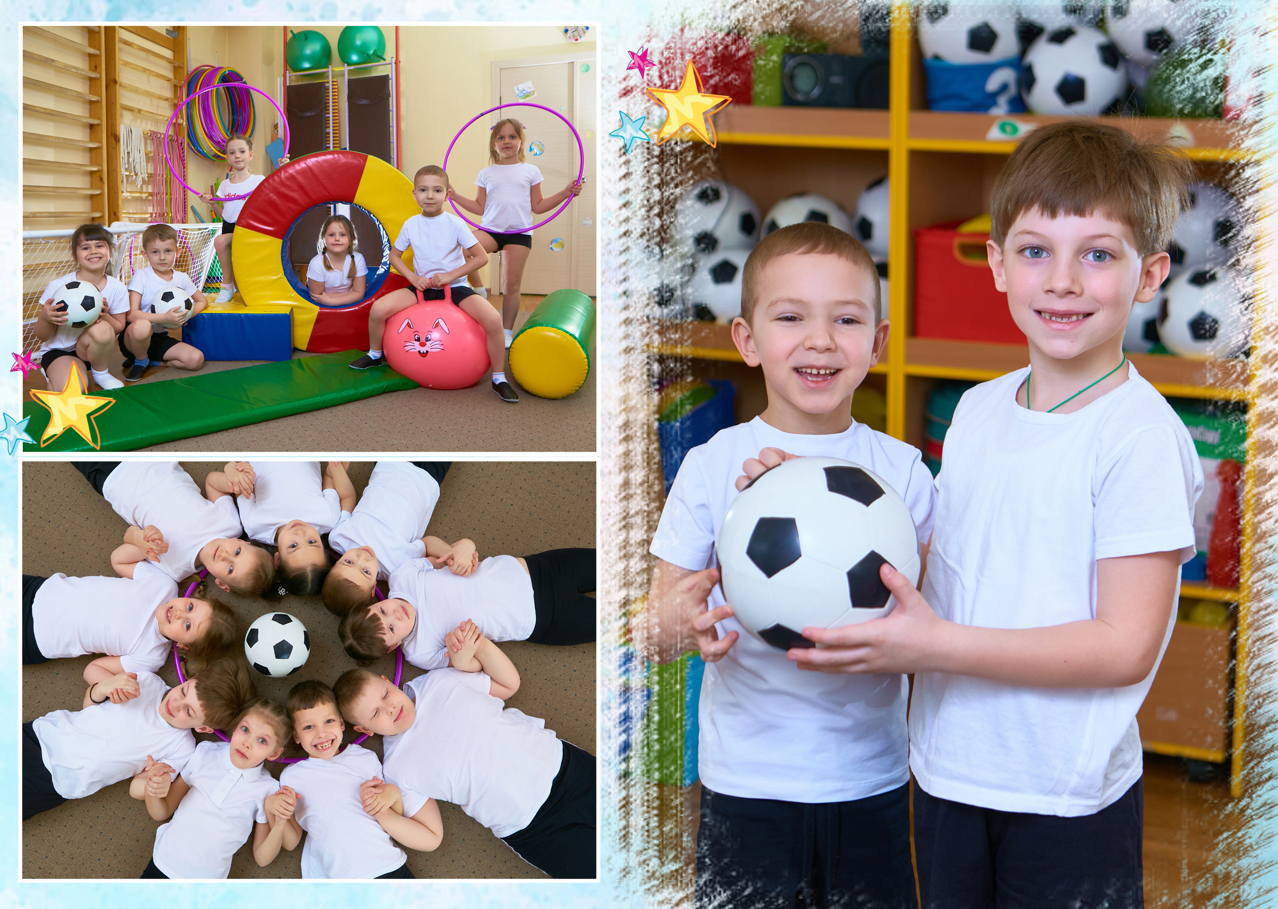 Разворот фотокниги по теме спортивное занятие