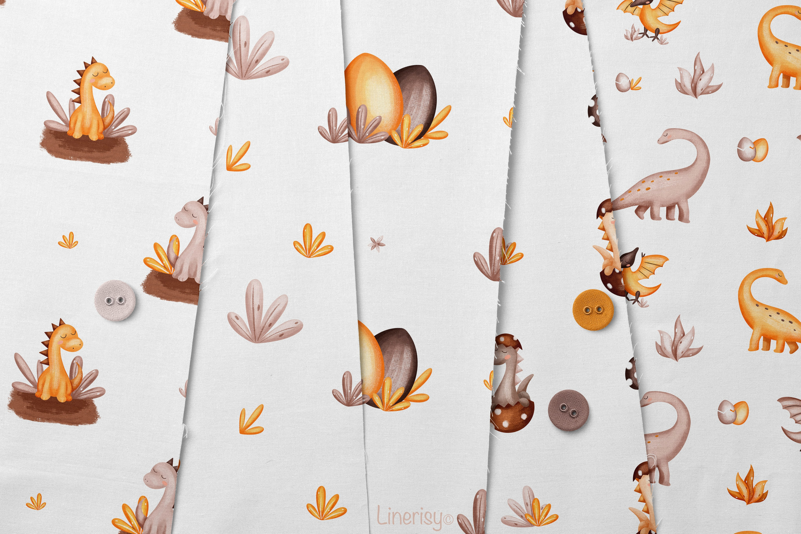 Коллекция «Милые динозавры» — графические иллюстрации, композиции, постеры и бесшовные паттерны. Художник-иллюстратор Евгения Бекренёва