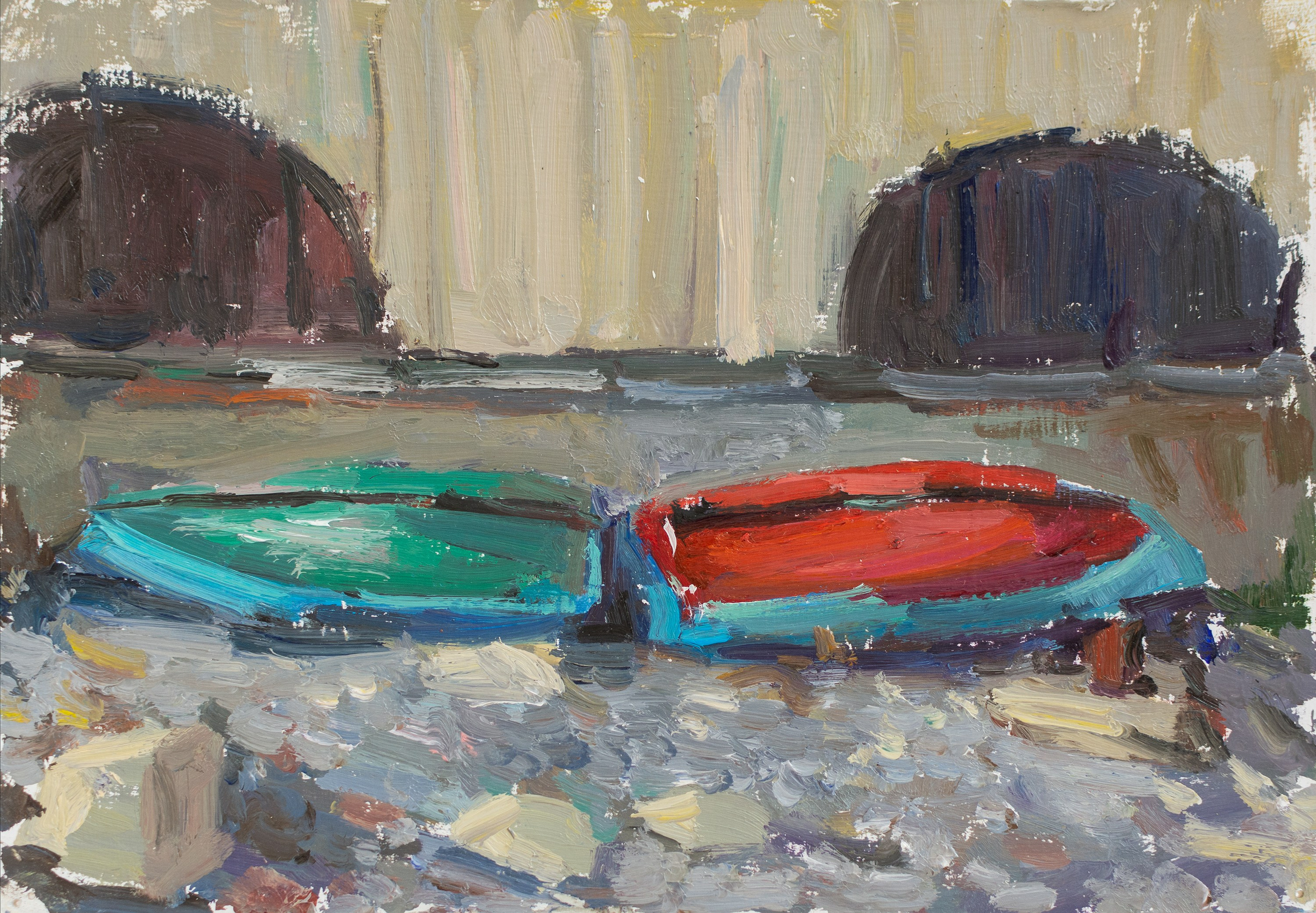 "Этюд.Лодки" картон, масло 14х20см, 2026