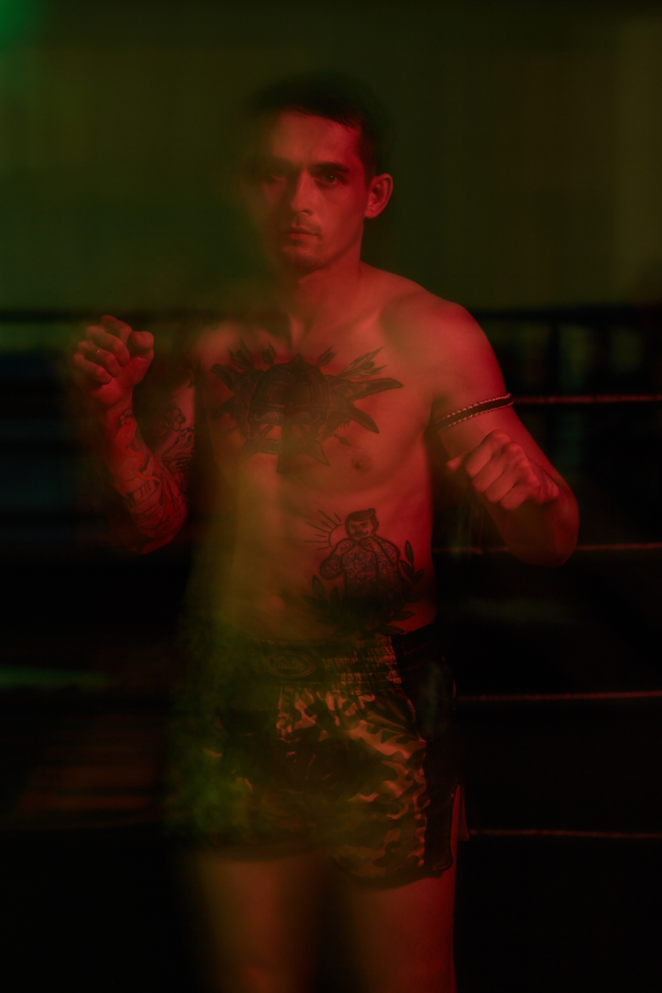 Male portrait of a man practicing Thai boxing