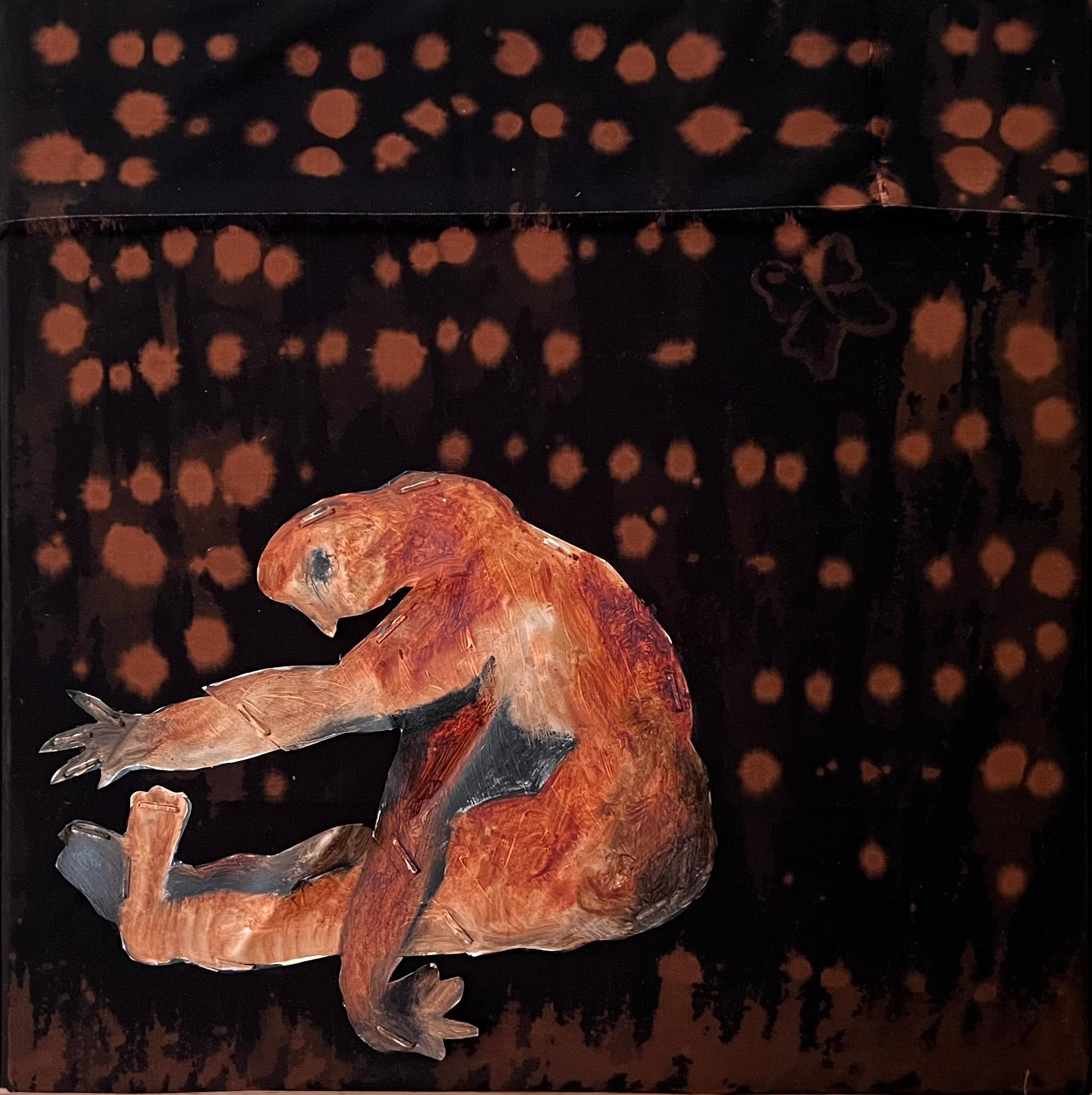 Untitled, 2025. Oil, aluminum, textile, wood, 30 x 30 cm