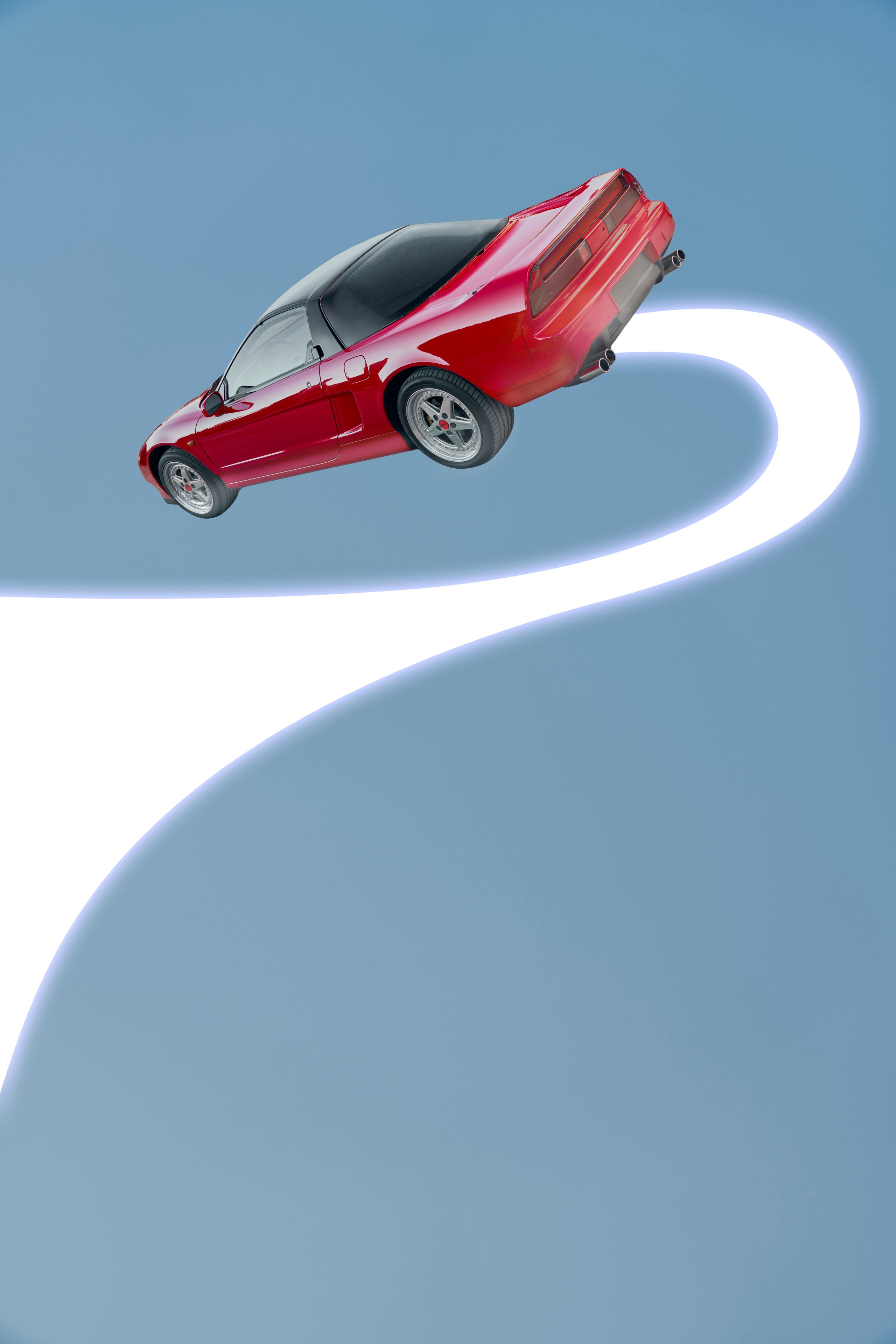 Графический арт с красным суперкаром Honda NSX в стиле минимализма