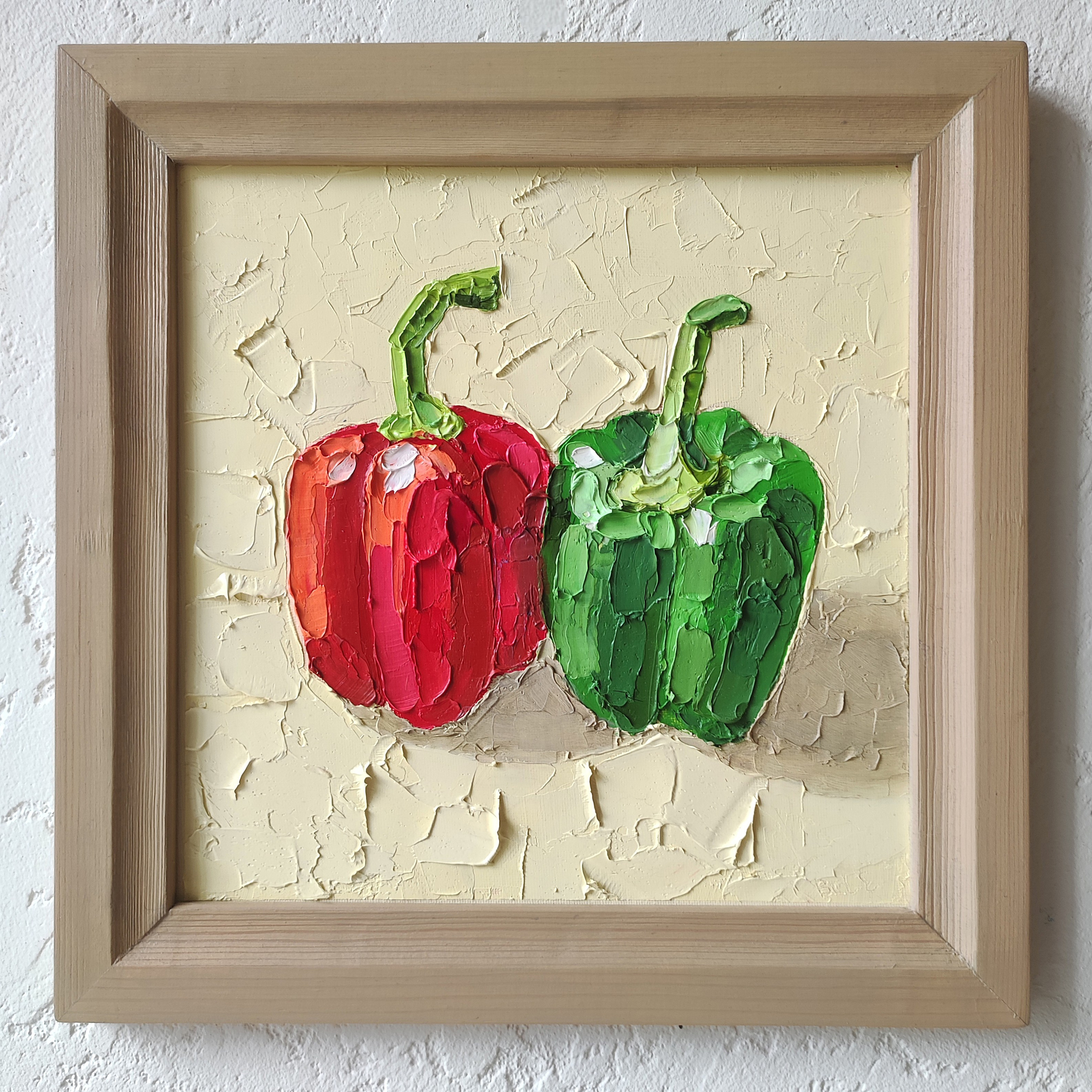 Картина маслом авокадо 20×20 см — яркая интерьерная живопись. Купить текстурный декоративный натюрморт художника. Галерея авторских картин художницы Бельмесовой Евгении