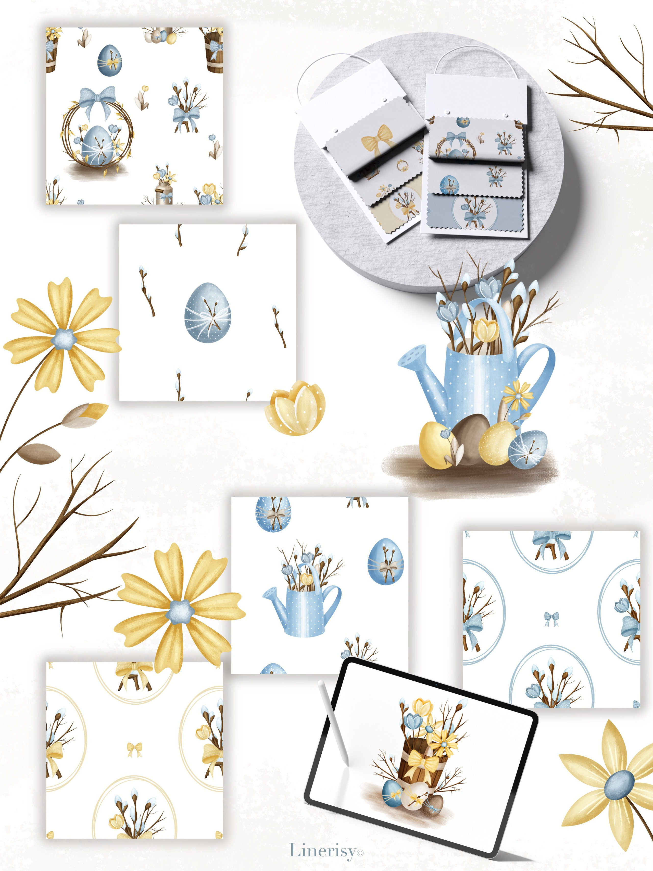 Коллекция «Светлая Пасха» — графические иллюстрации, композиции, постеры, открытки, фреймы и бесшовные паттерны,. Художник-иллюстратор Евгения Бекренёва