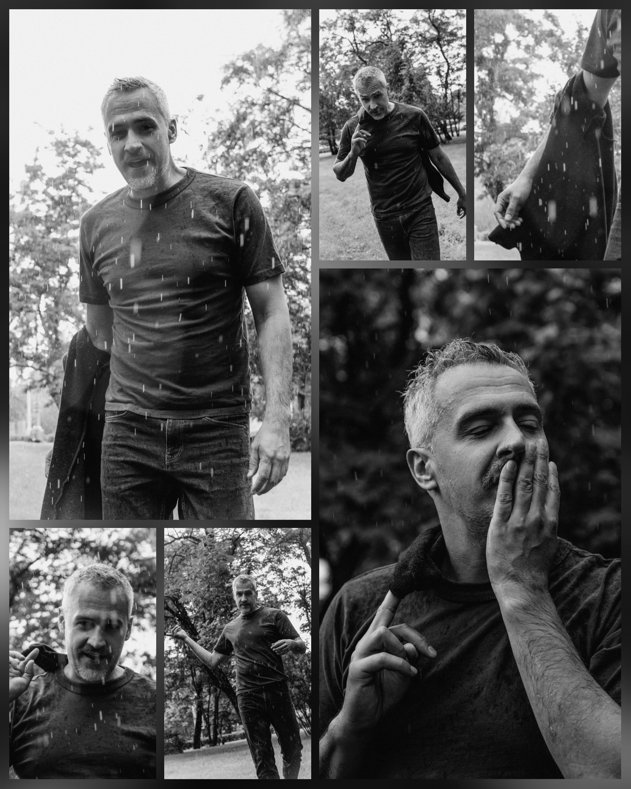 чб фото мужчины под дождём