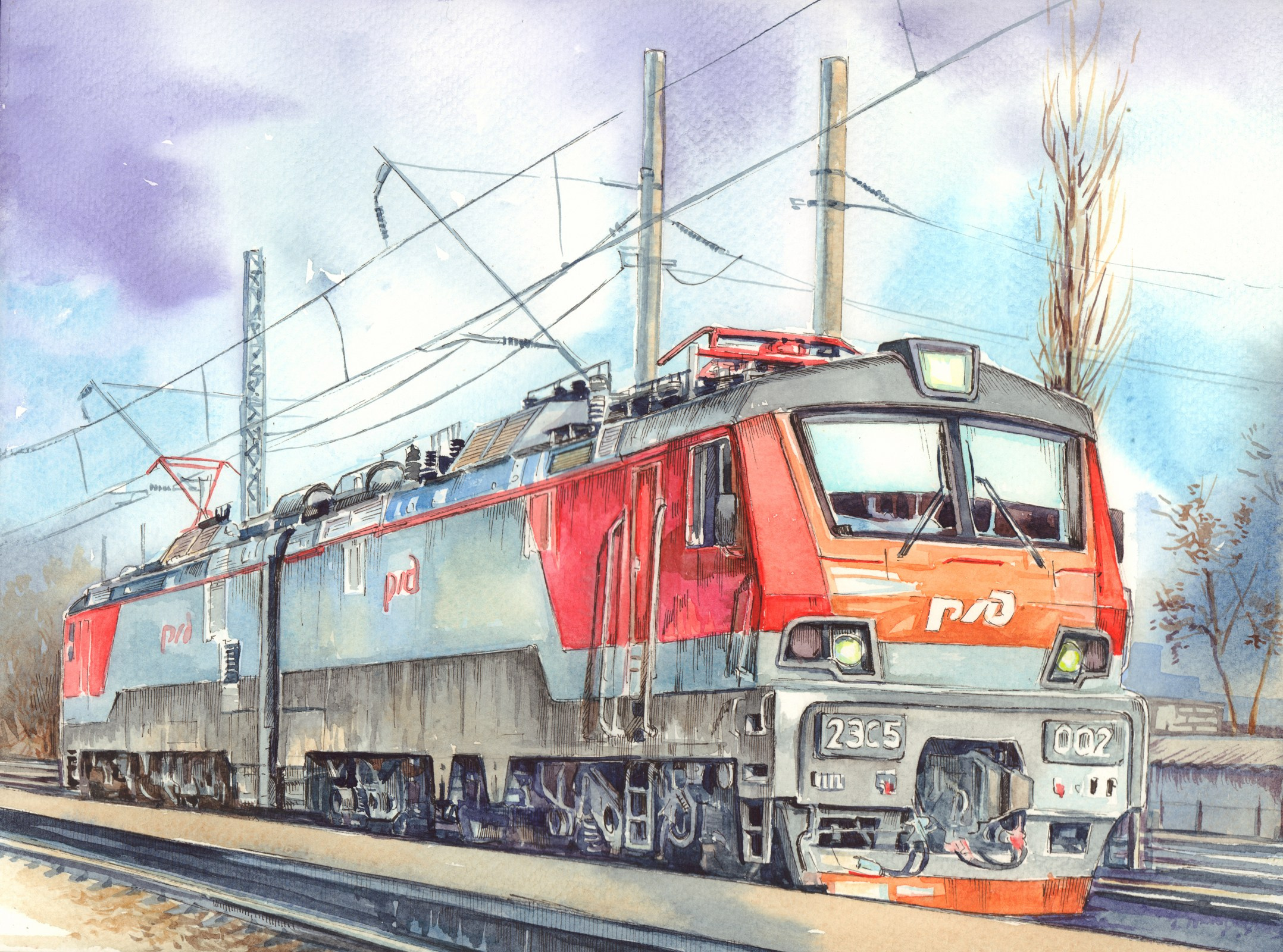 Работы о железной дороге (альбом «Магистраль»). Художник Александр Петрунин