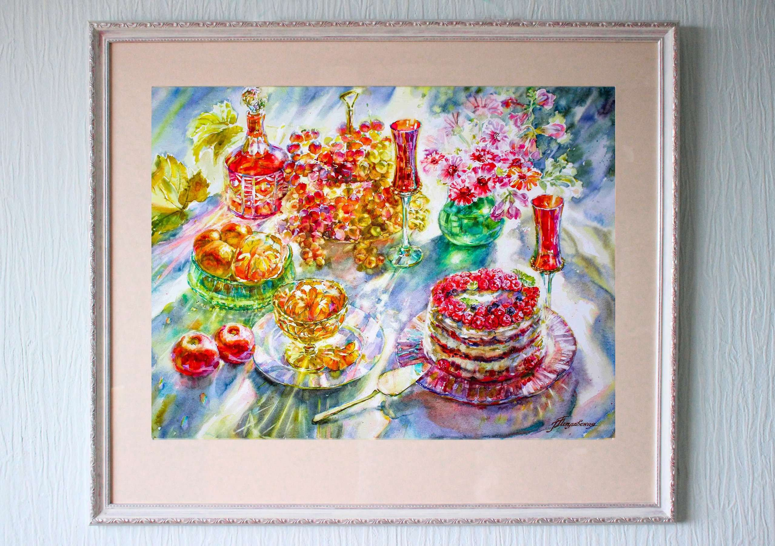 Картина акварелью в интерьер кухни — «Погода в доме» | Поплавская, 70×53. Свет акварели Галины Поплавской