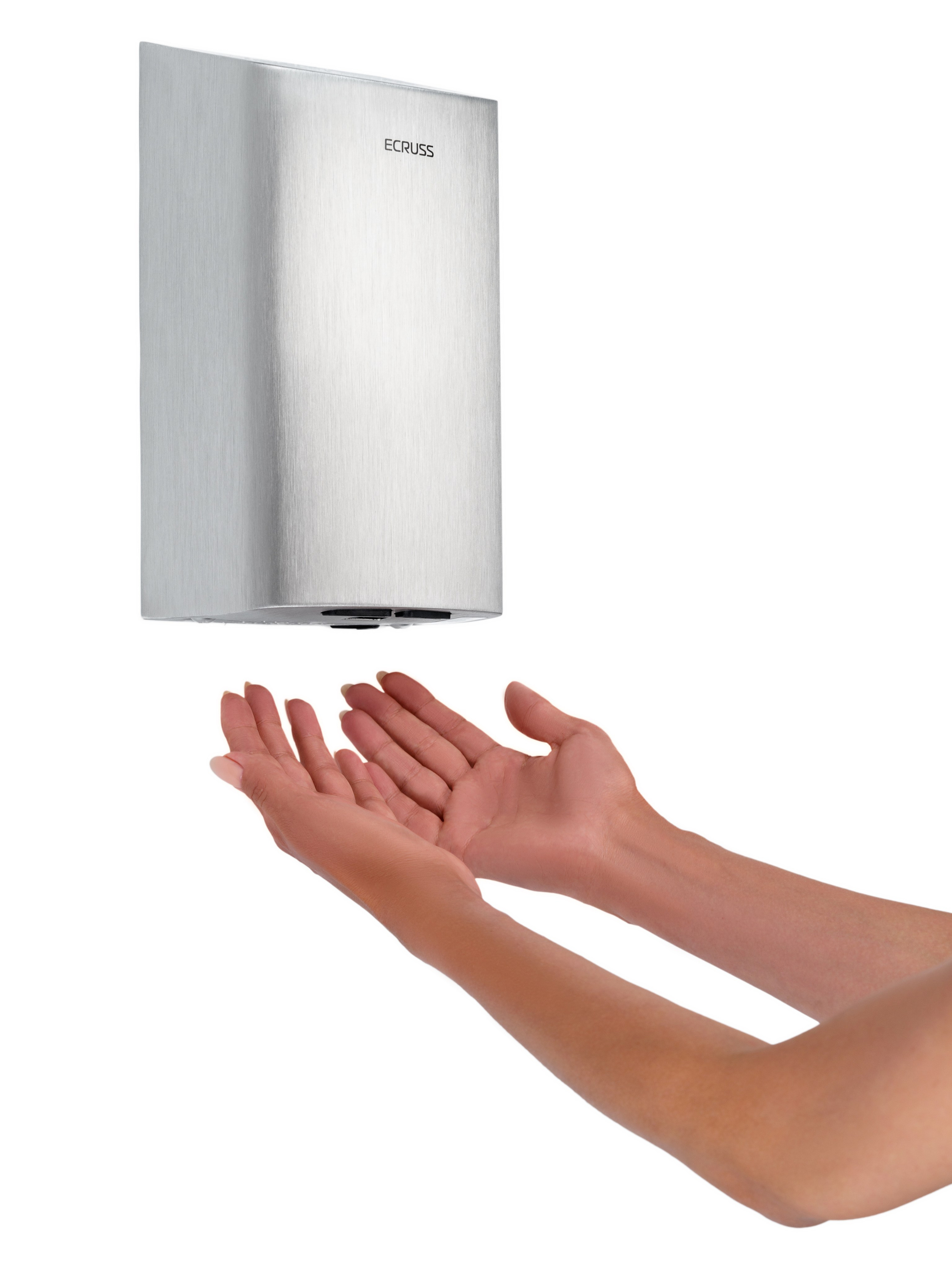 Автоматическая сушилка для рук Экрусс в использовании — фото с руками модели, показывающее принцип работы