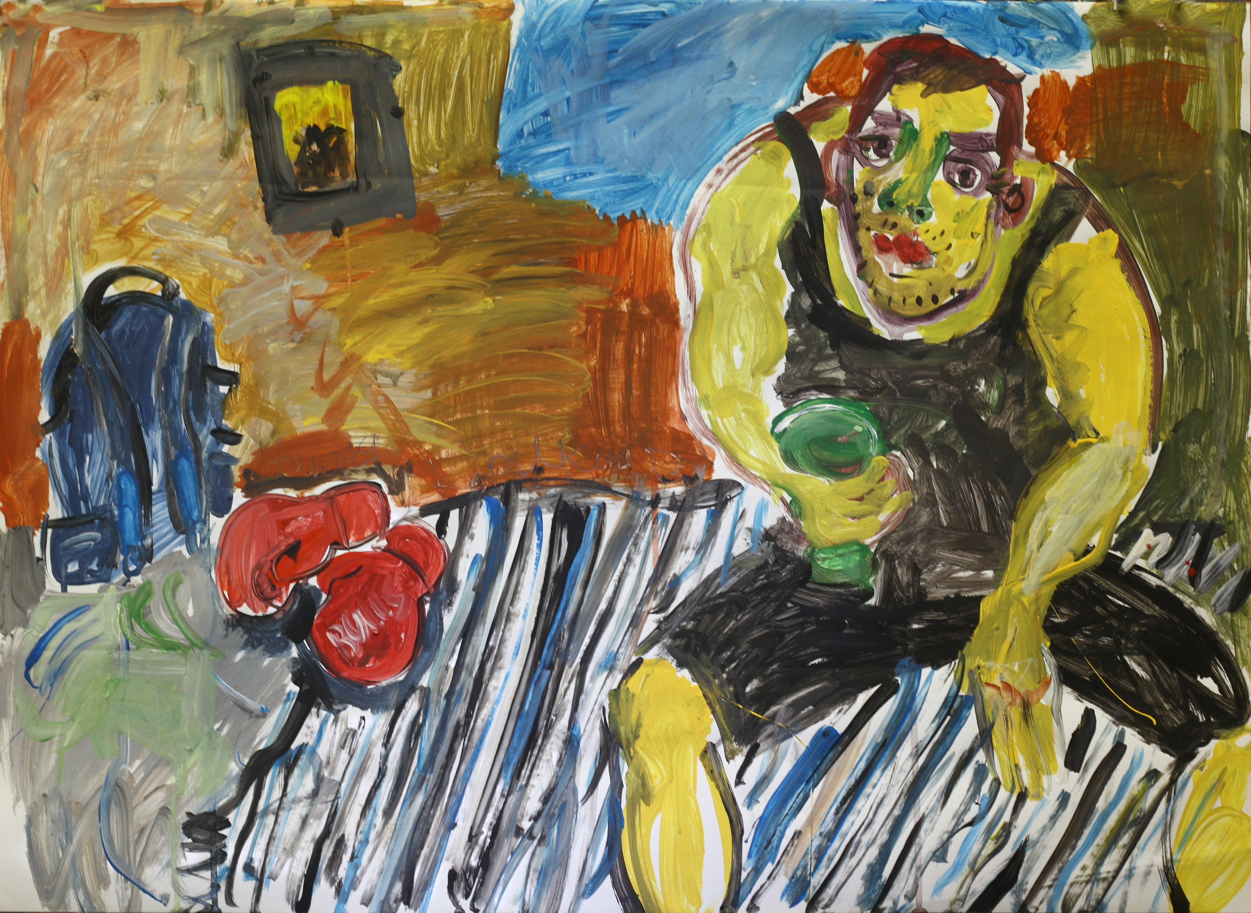 Пьющий чай.
Бумага, акрил