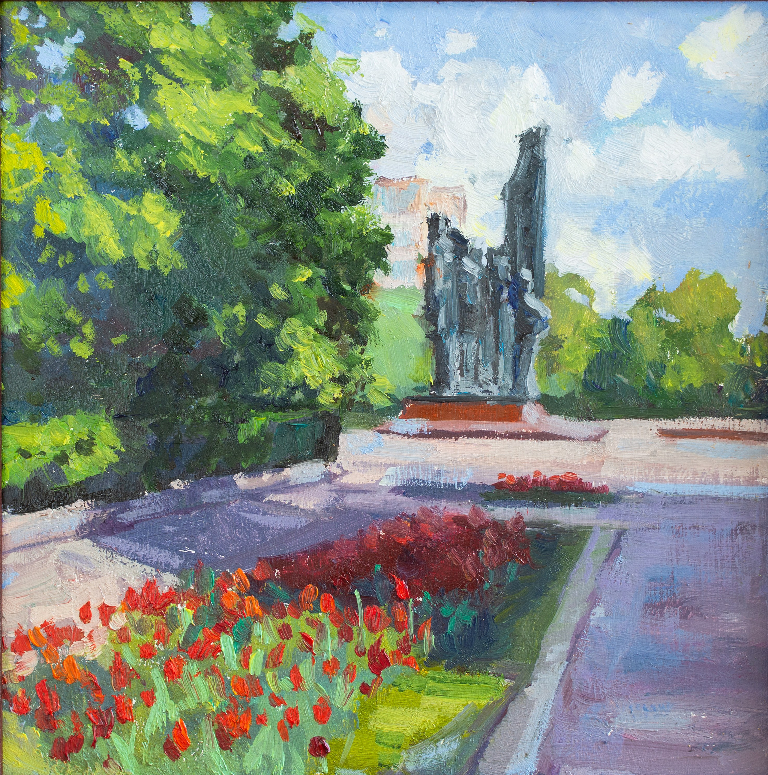 "Площадь Победы" картон,масло 20х20 см, 2025г