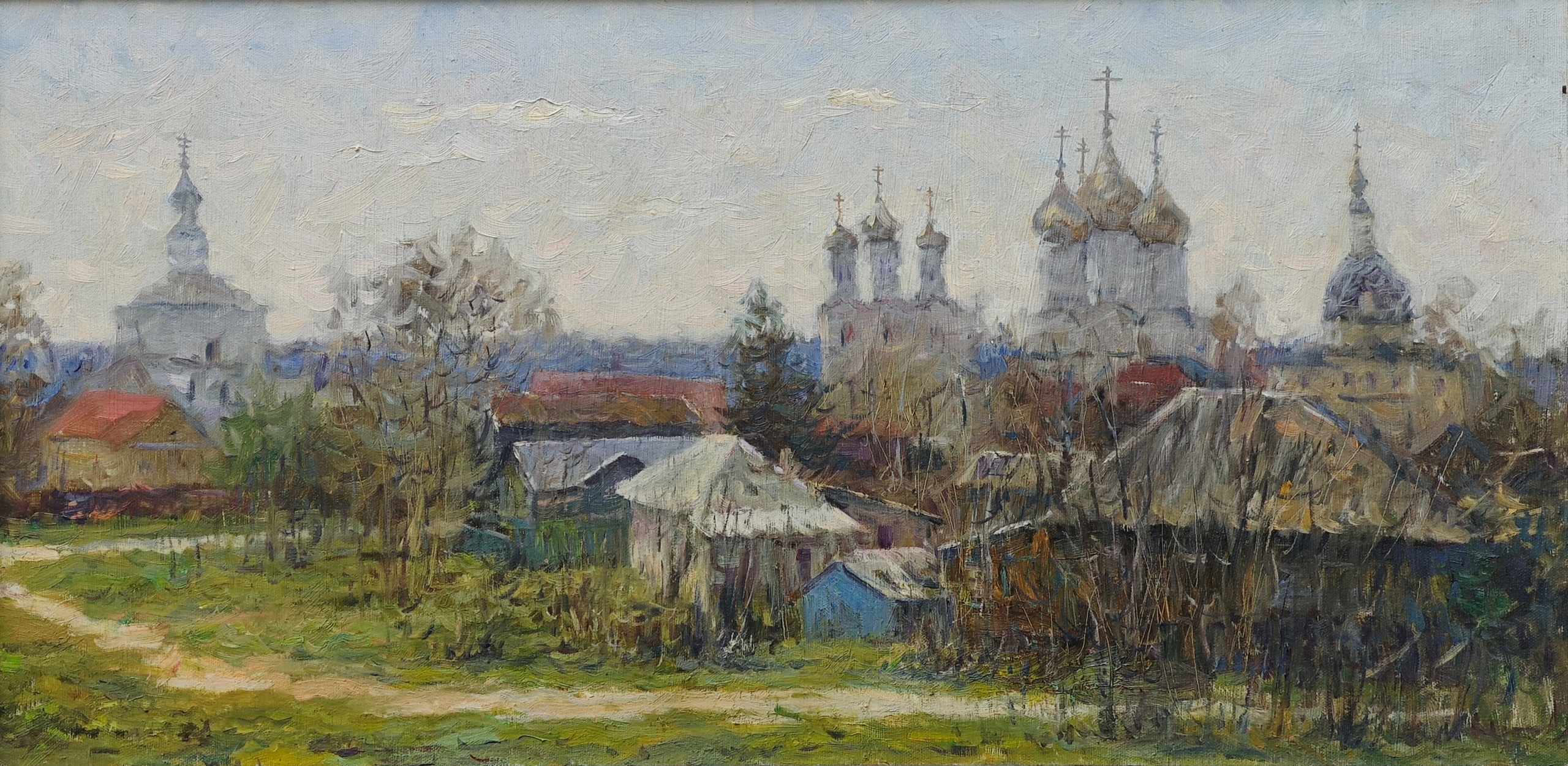 Живописный произведение русский пейзаж поля купола лето