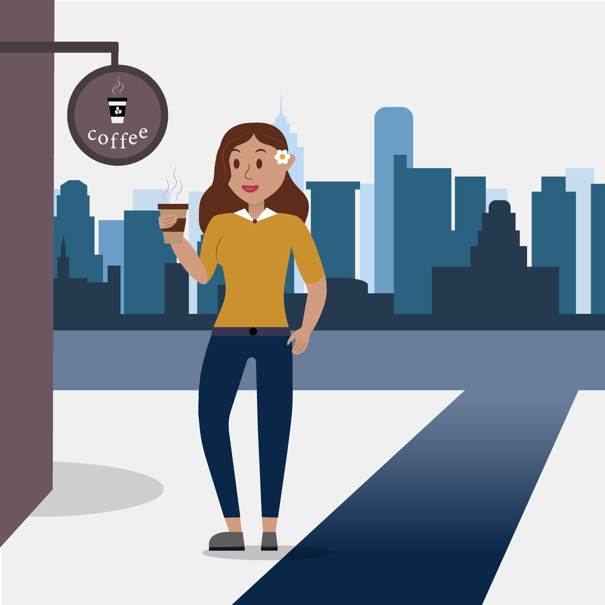 Персонаж пьет кофе