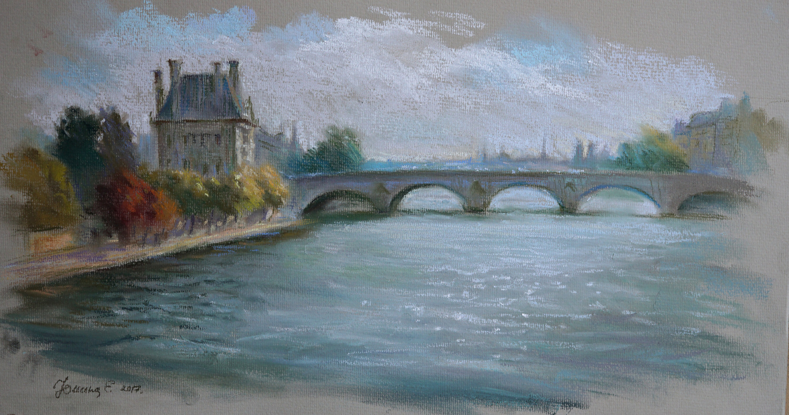 "Париж. Вид на Лувр и мост Каррузель". 27 х 50см. 2017г.