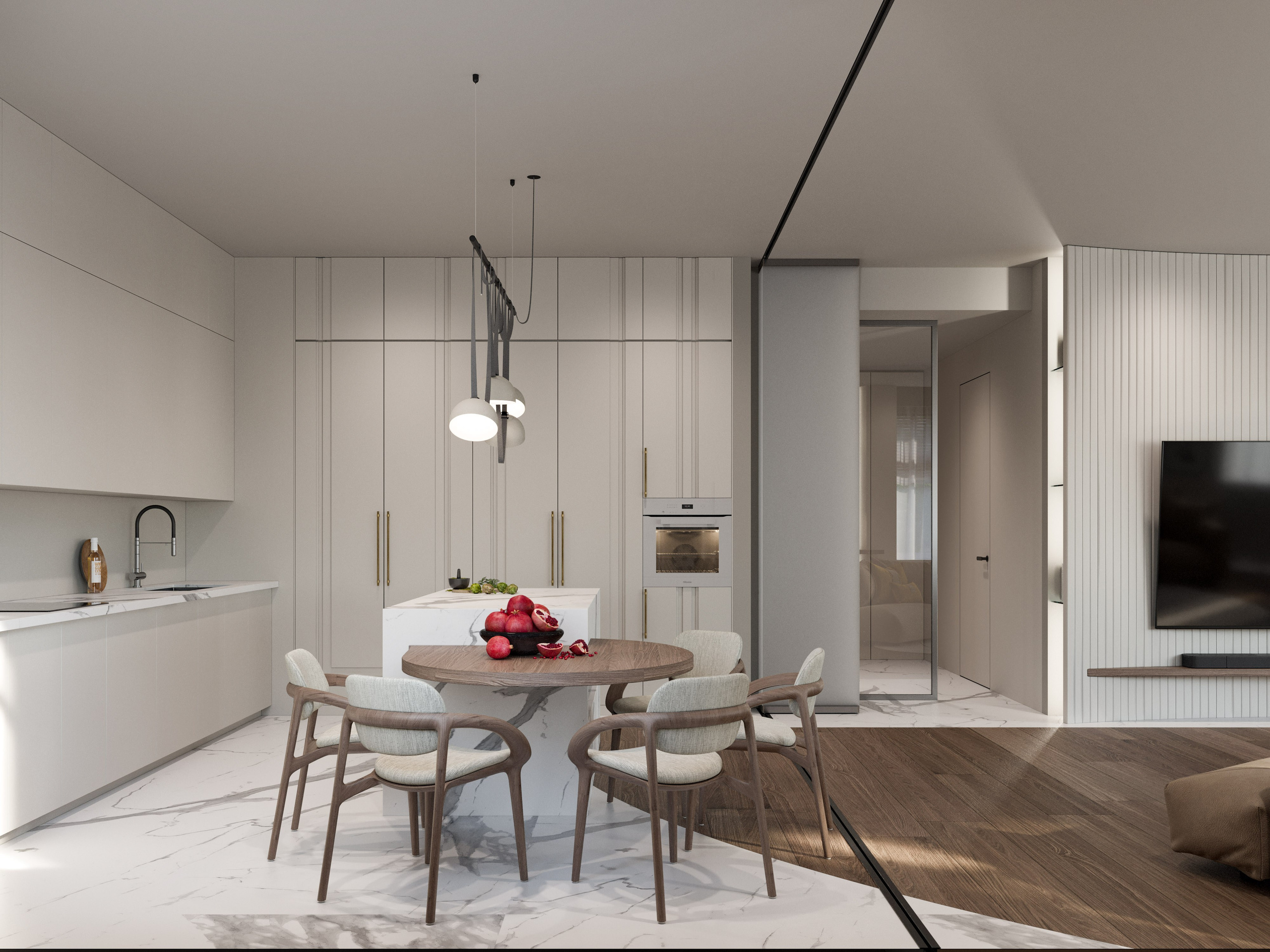 Нестандартная планировка квартиры с волнообразными переходами между зонами