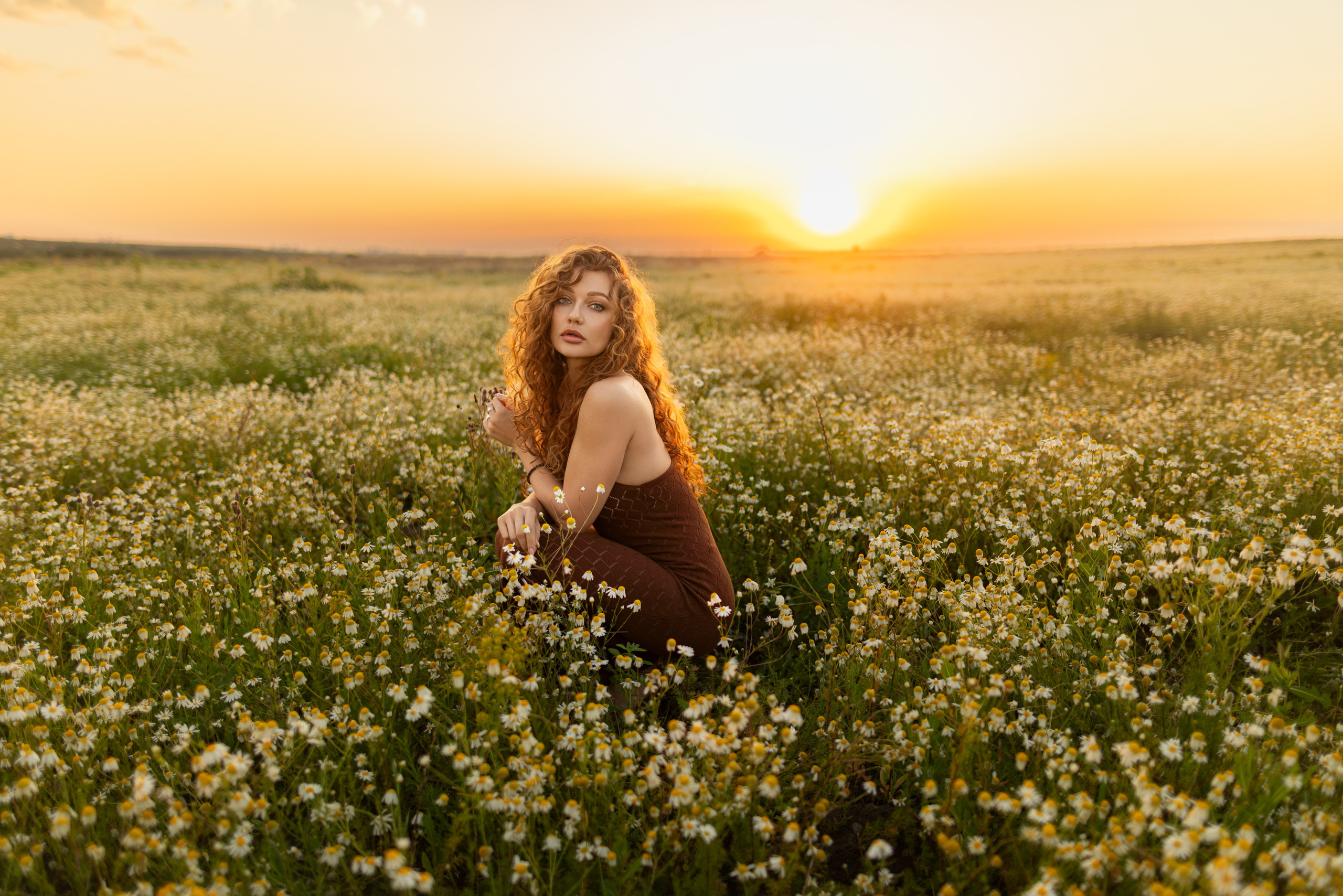 Фотосет на рассвете с Дианой в поле ромашек и пшеницы в формате для «себя». Дмитрий Шульгин, портретный фотограф в Воронеже