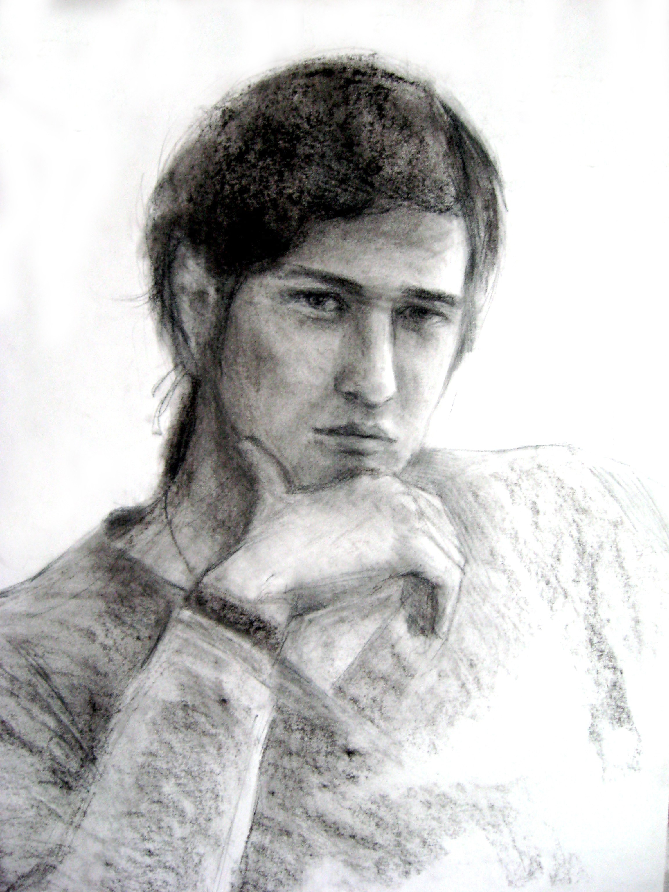 Задумчивый натурщик, уголь, 2005