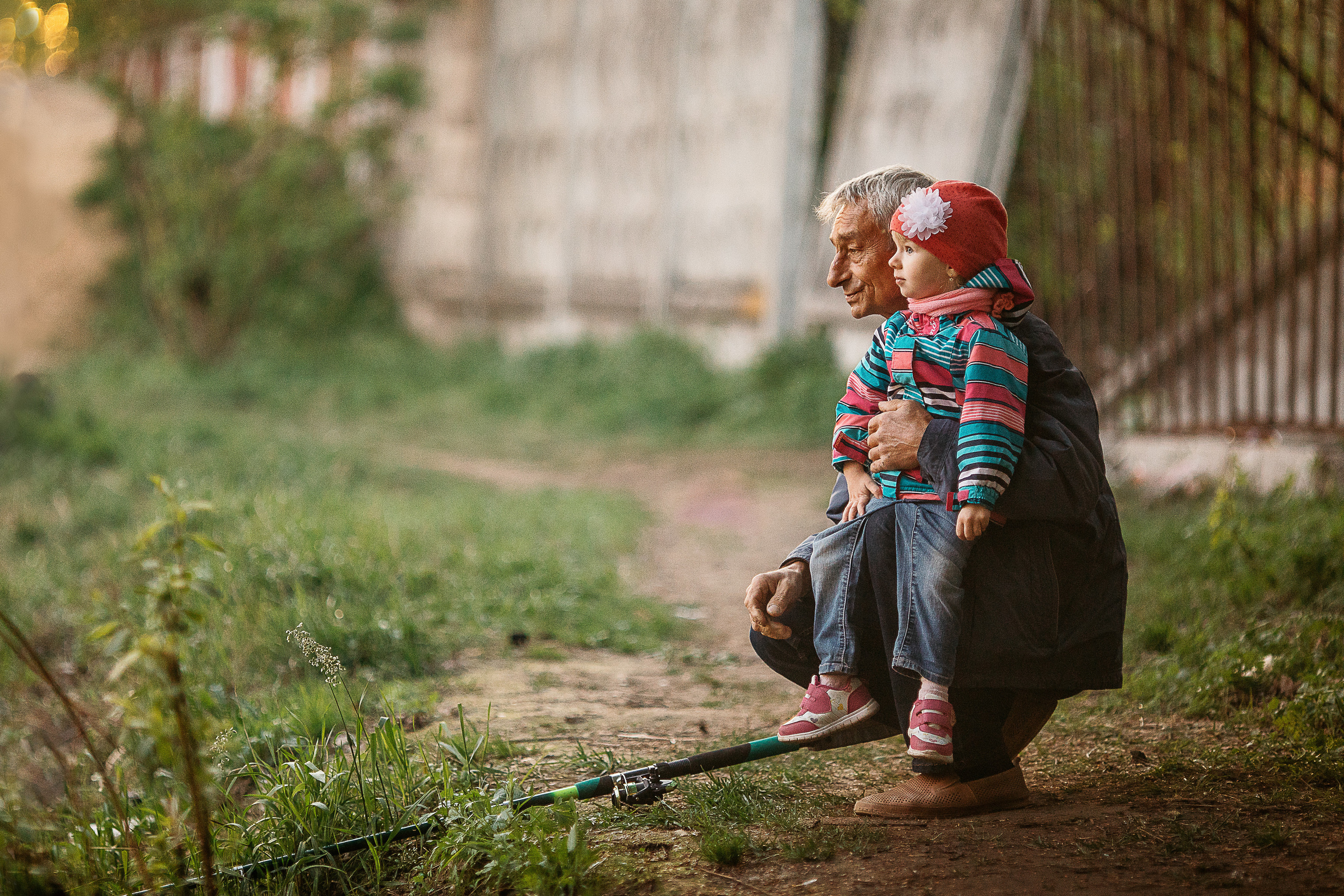 рыбак, дед, внучка, рыбалка, дедушка