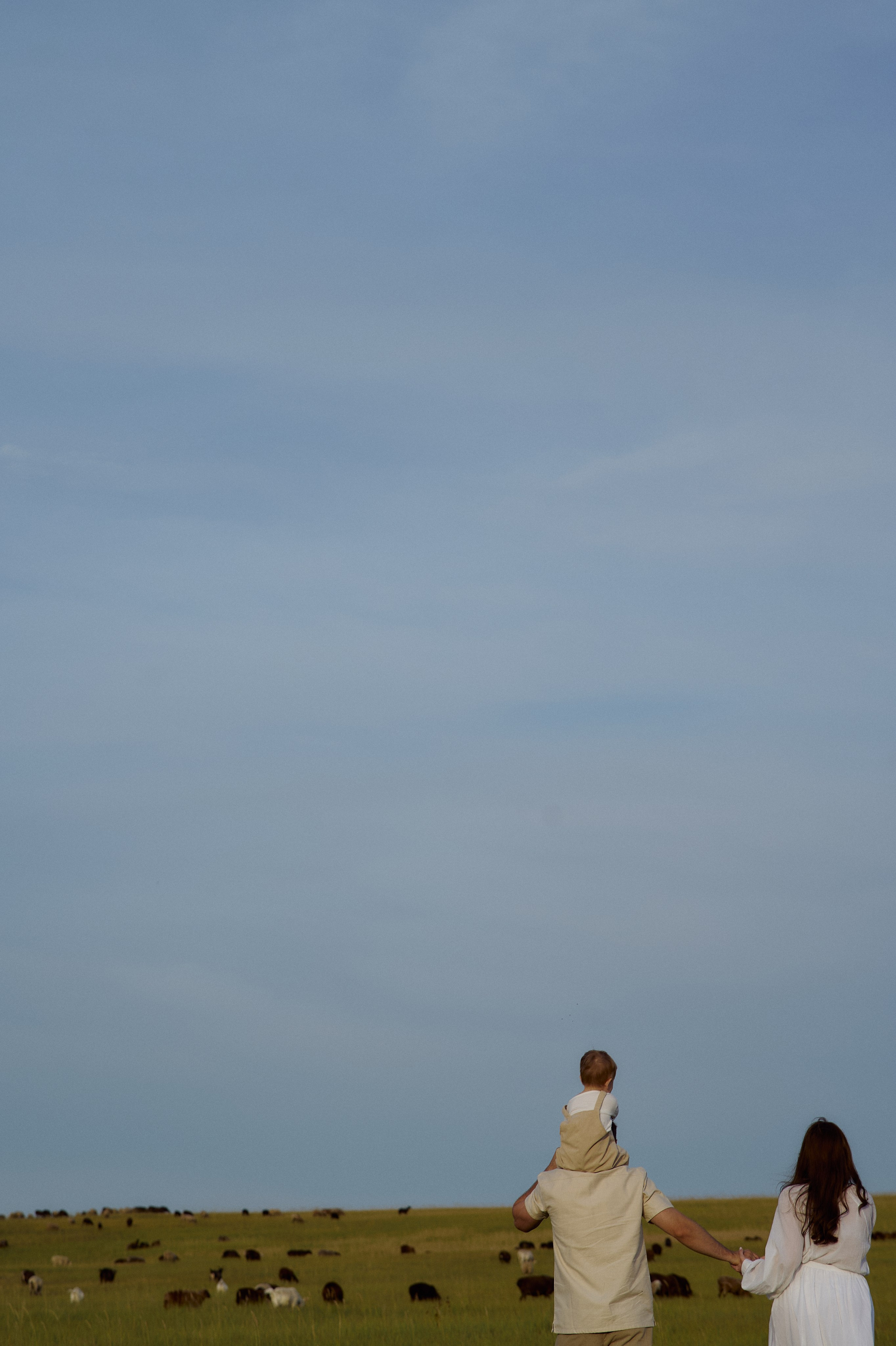 Шамиль, Аня и Марс в поле с барашками. Семейный и свадебный lifestyle-фотограф в Москве Мария Петрова