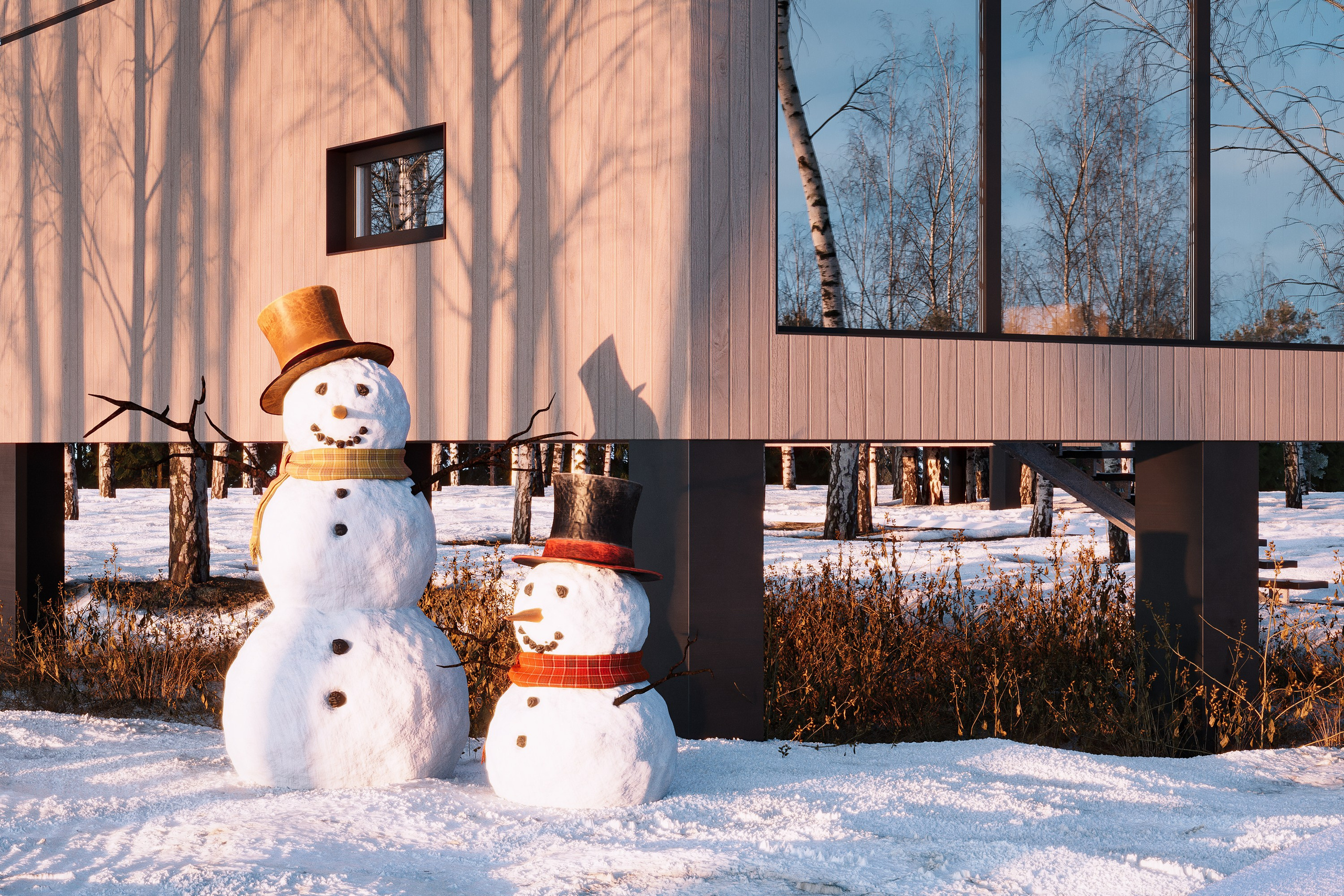 Winter country house. 3D визуализация интерьера и архитектурной среды