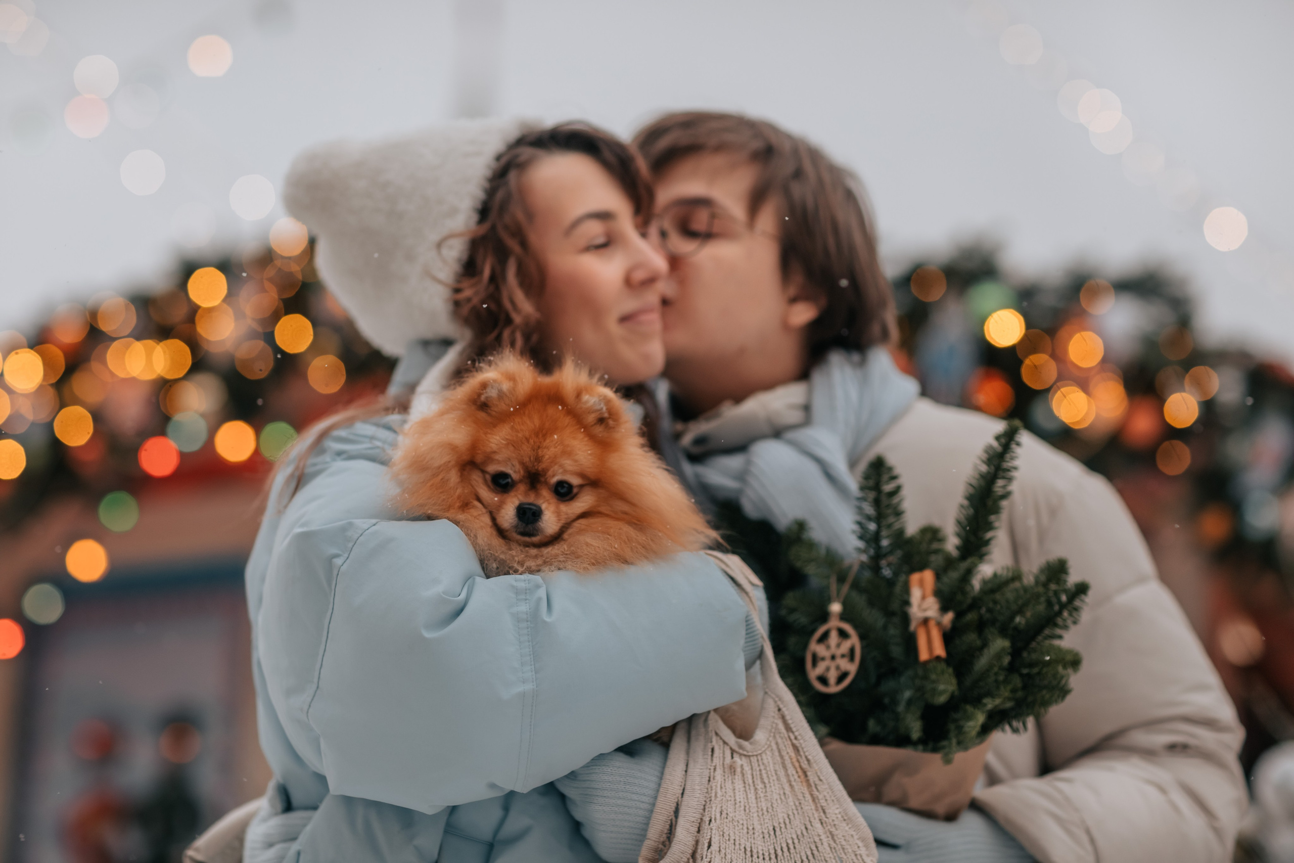 Тоффи и семья на новогодней ярмарке. Семейный фотограф анималист Мария Крючкова