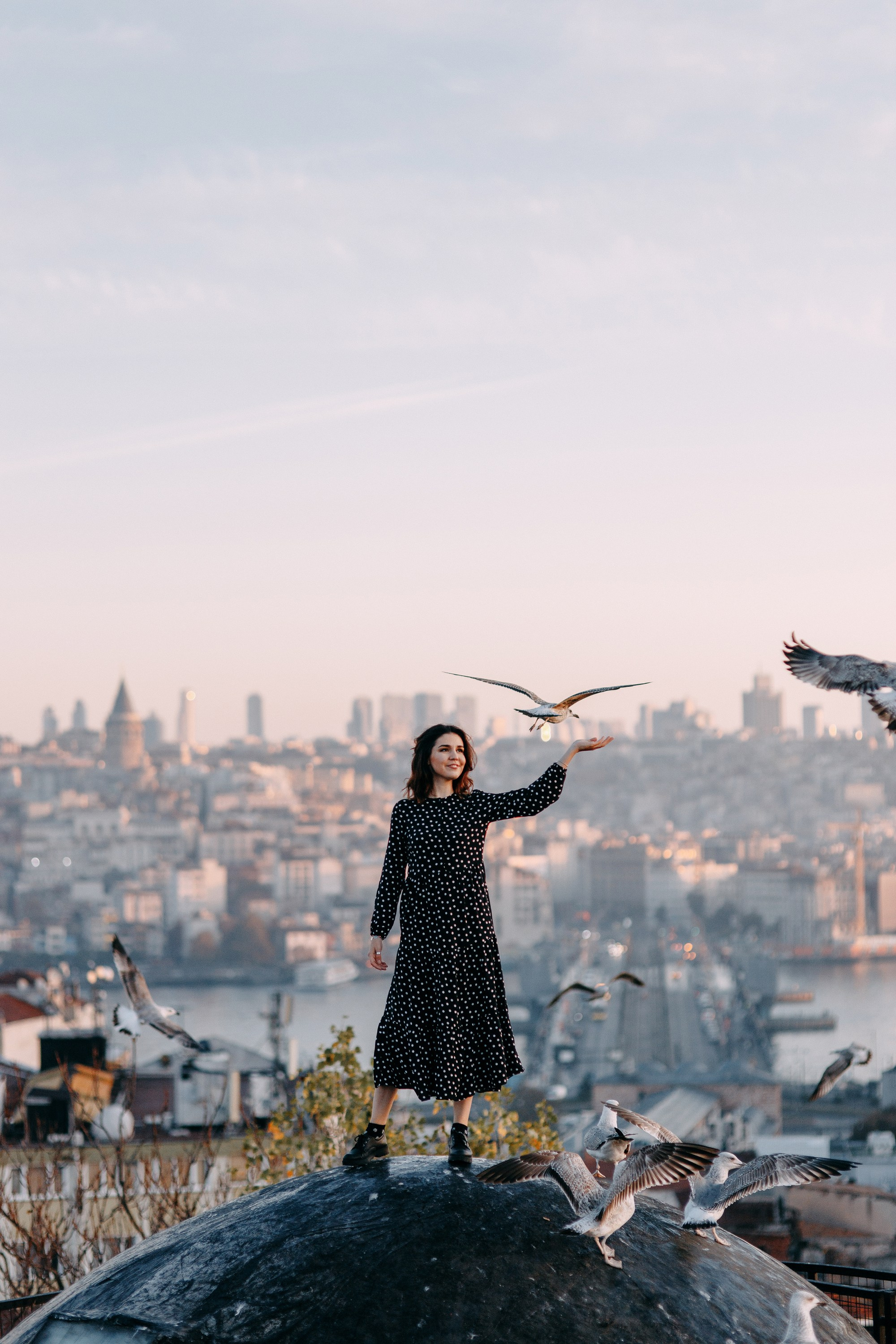 Фотосессия на крыше с чайками в Стамбуле